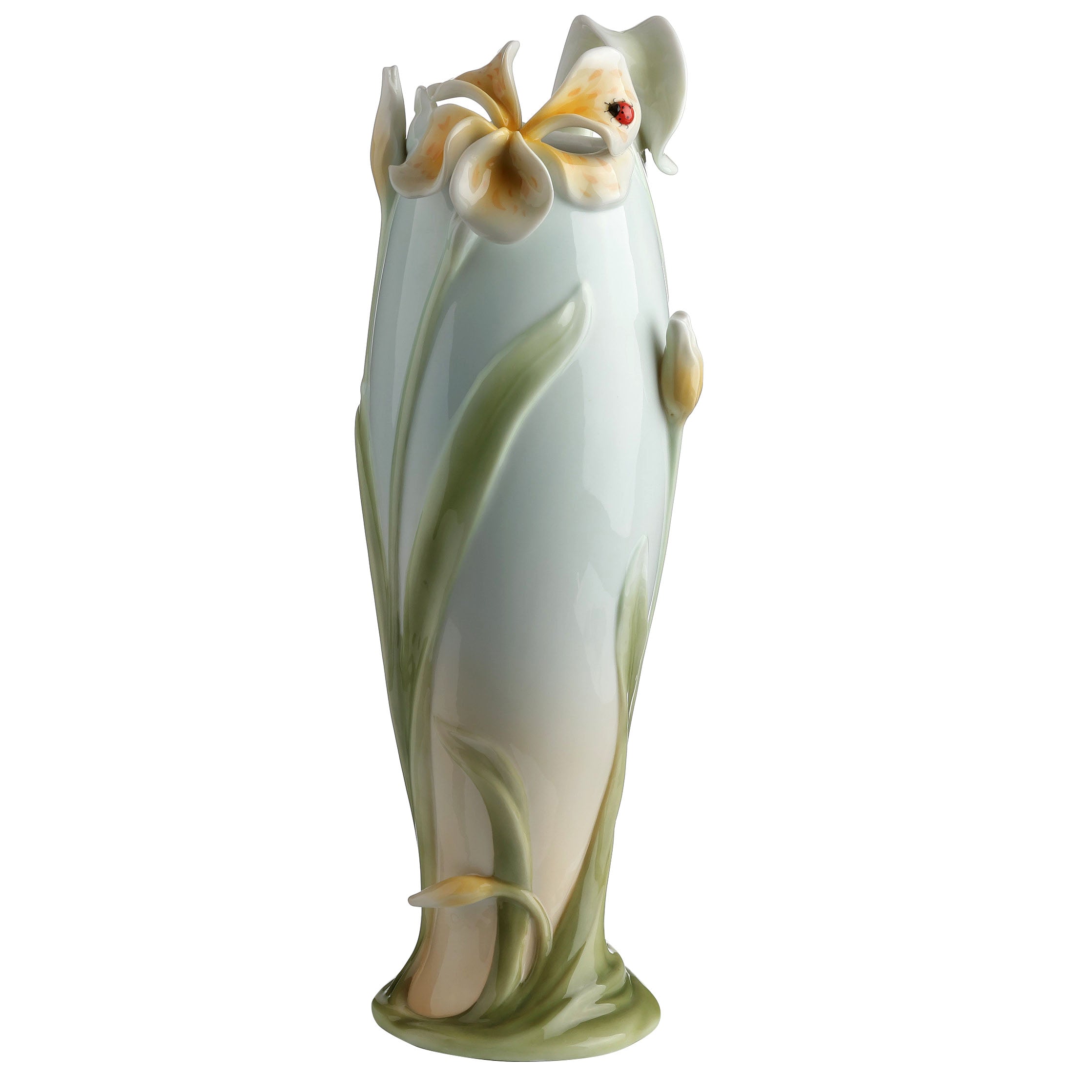 Tiger Lily and Lady Bug Tall Vase