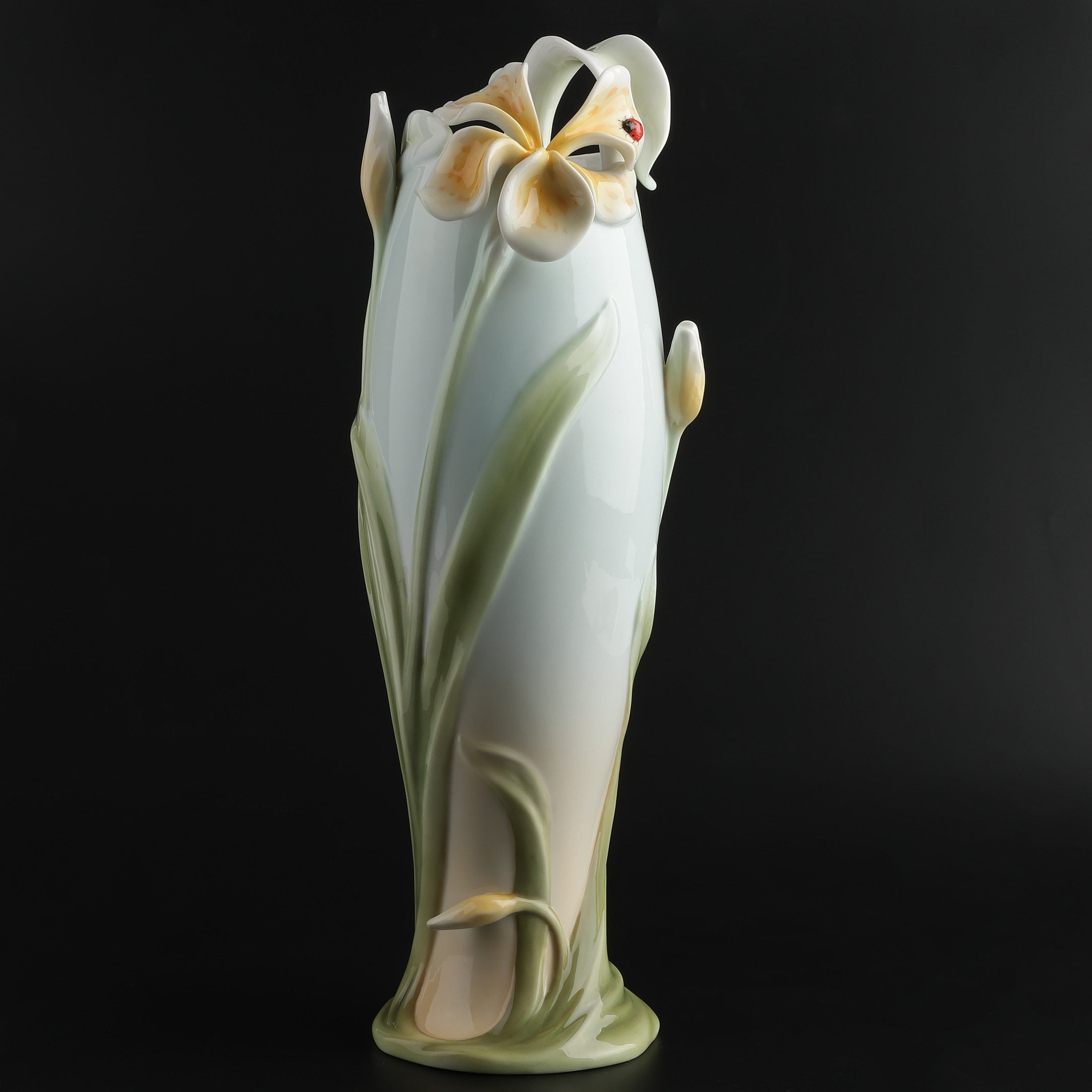 Tiger Lily and Lady Bug Tall Vase