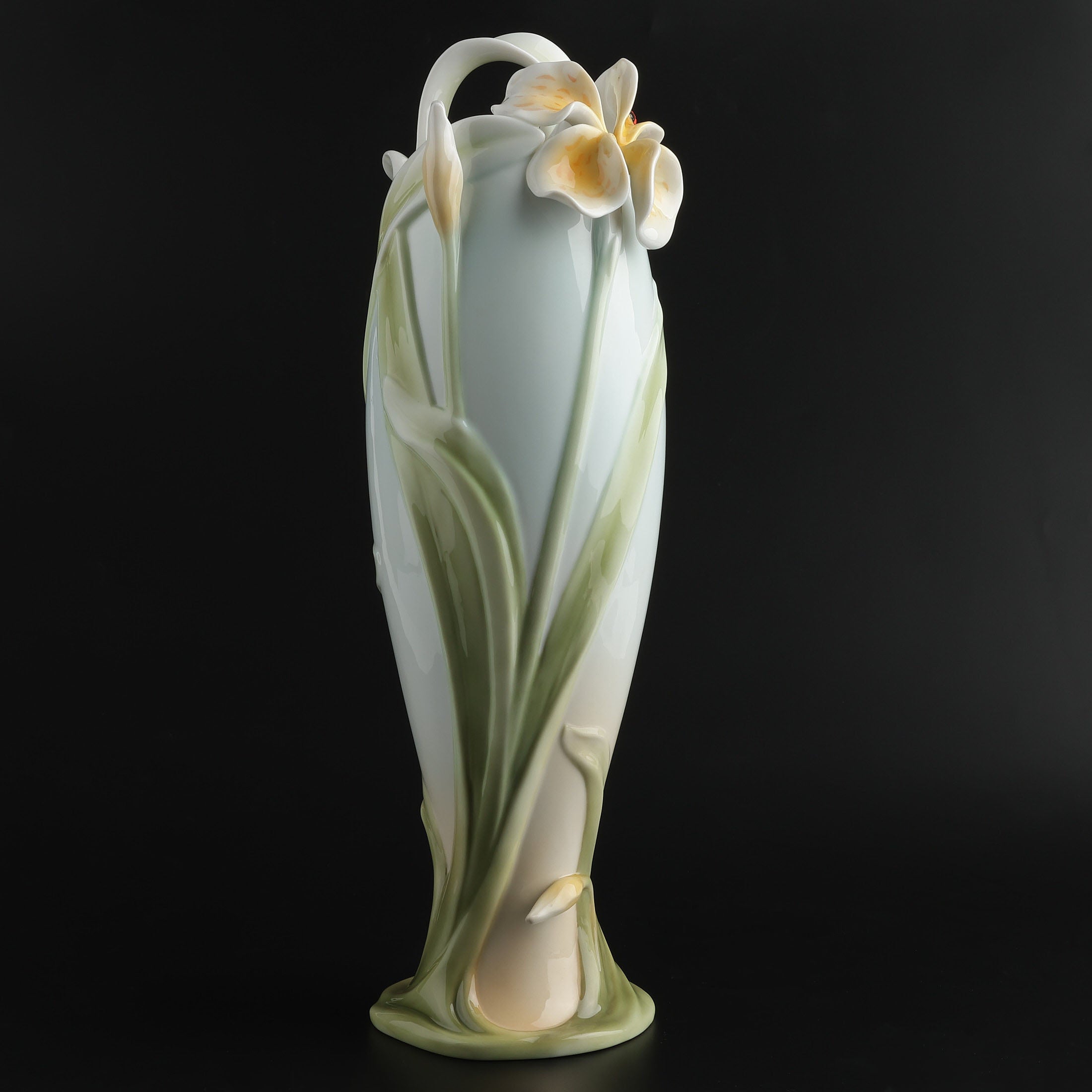 Tiger Lily and Lady Bug Tall Vase