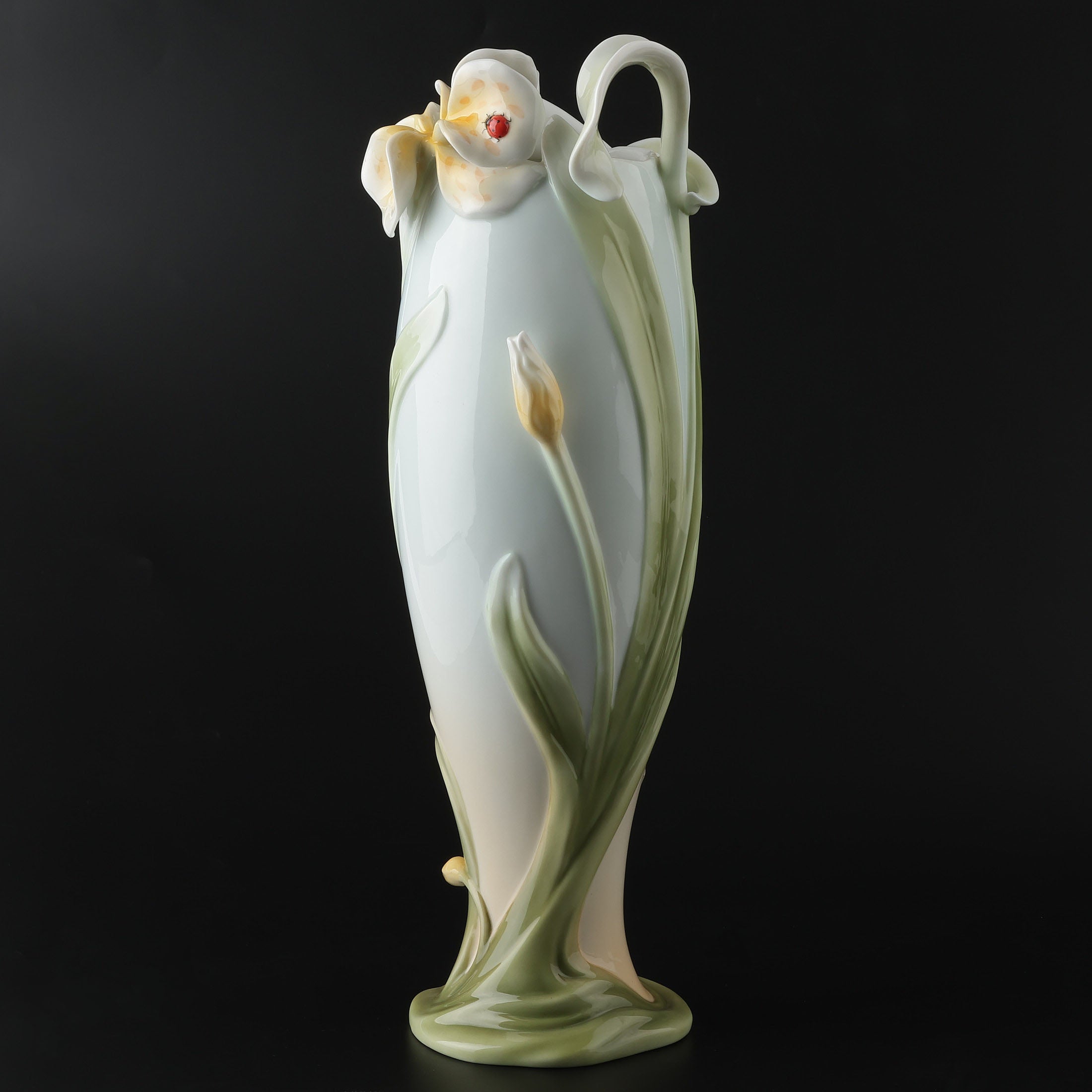 Tiger Lily and Lady Bug Tall Vase