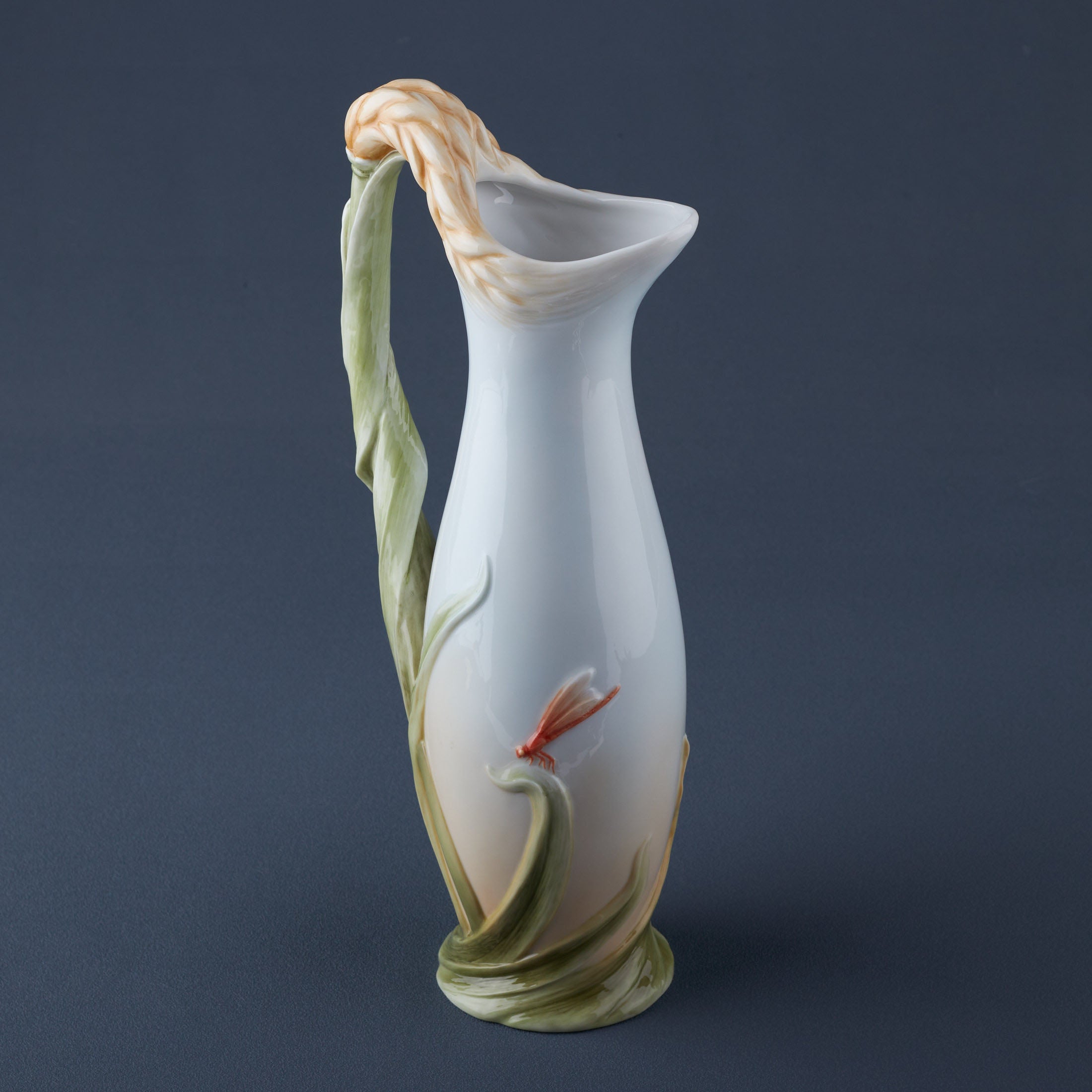 Wheat Stalk and Dragonfly Pitcher Vase