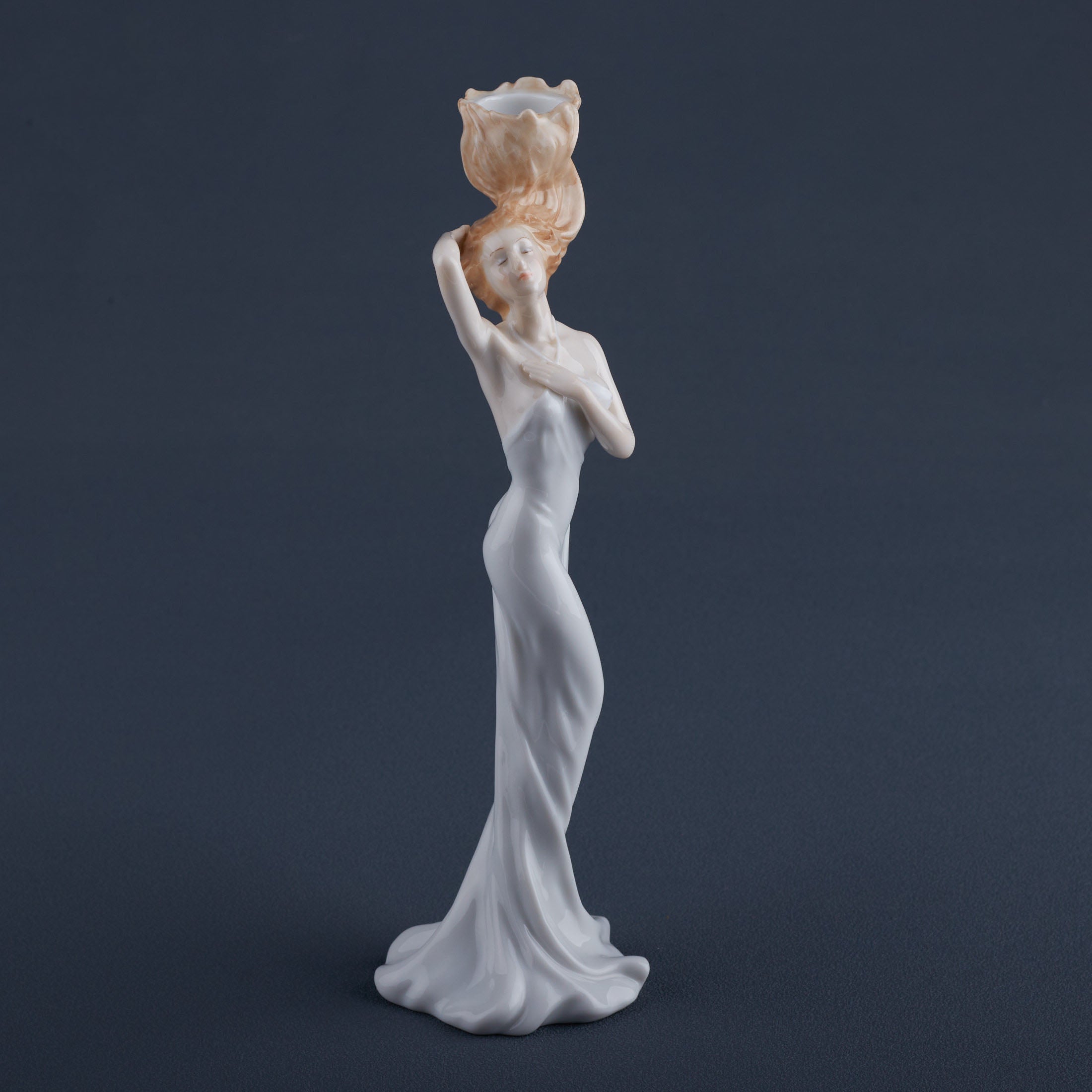 Art Nouveau Maiden with Flaming Hair Porcelain Candle Holder