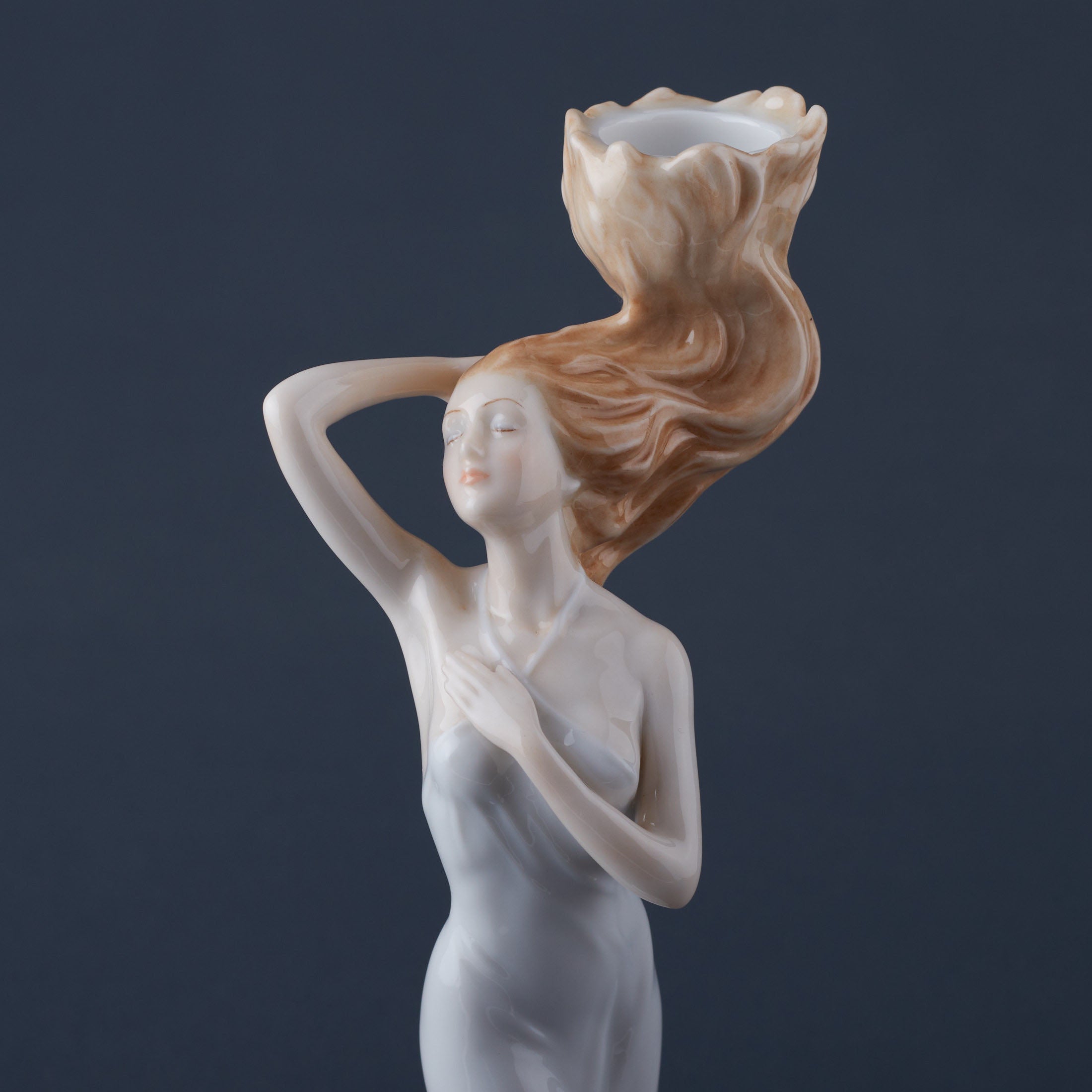Art Nouveau Maiden with Flaming Hair Porcelain Candle Holder