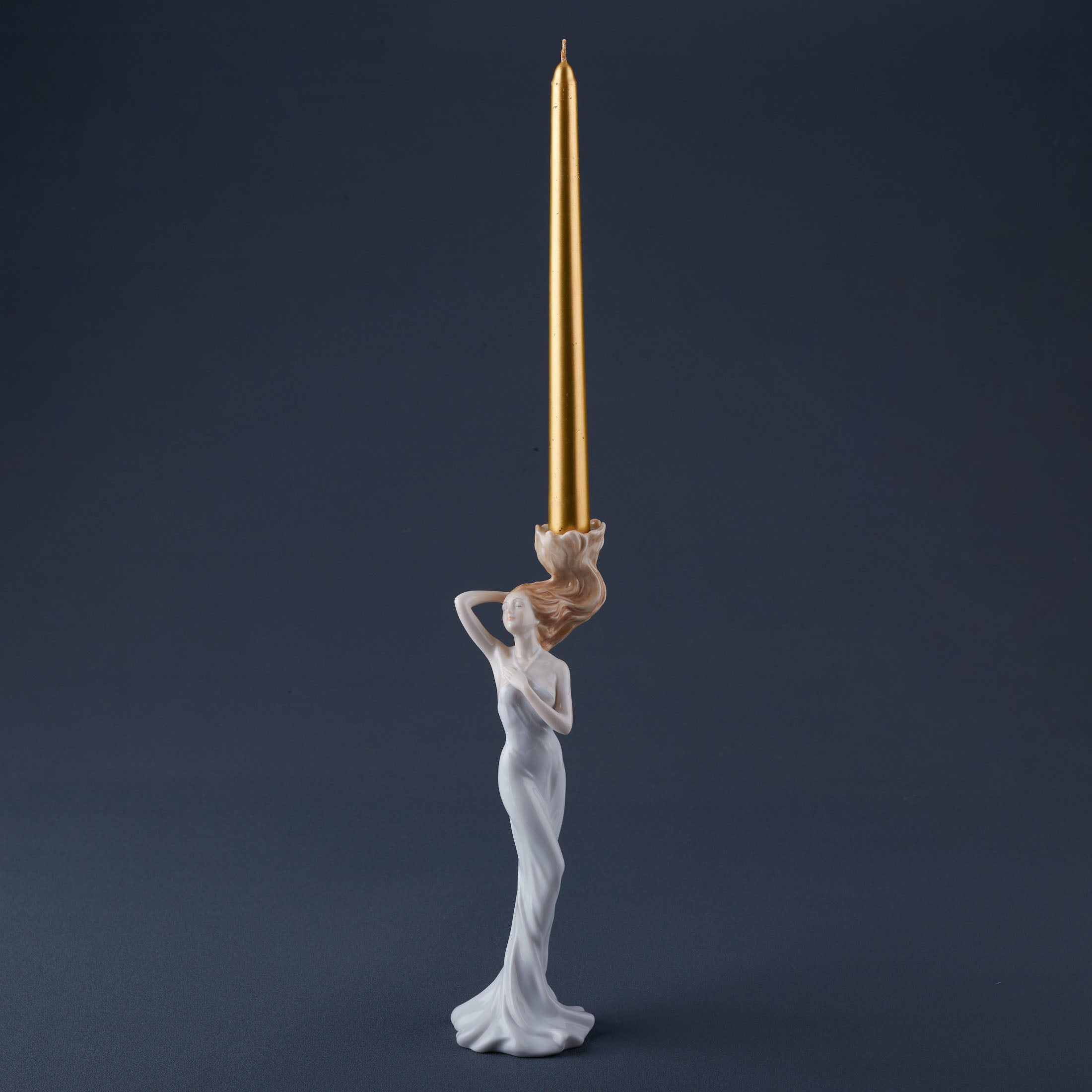 Art Nouveau Maiden with Flaming Hair Porcelain Candle Holder