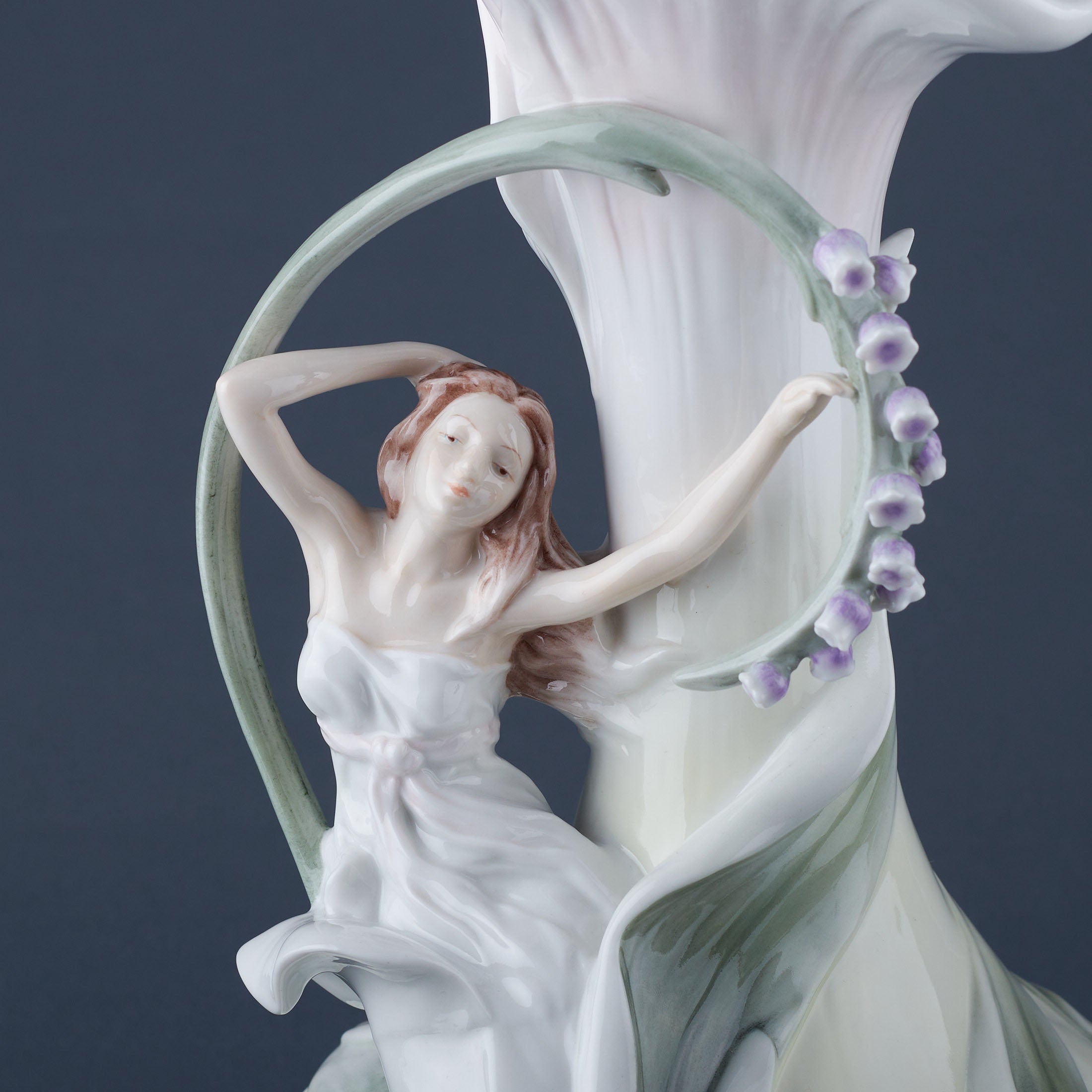 Art Nouveau Maiden and Bluebell Flowers Porcelain Vase