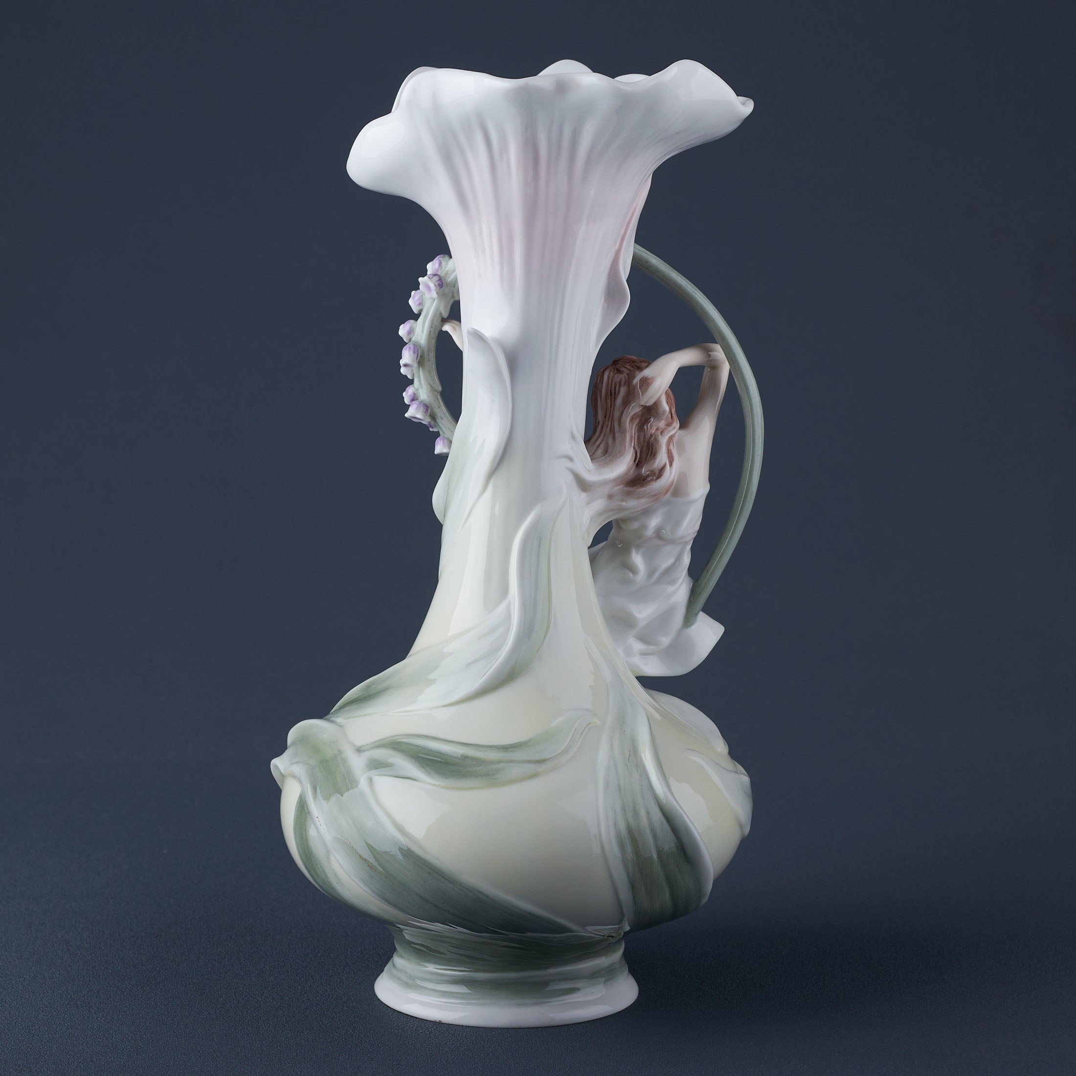 Art Nouveau Maiden and Bluebell Flowers Porcelain Vase
