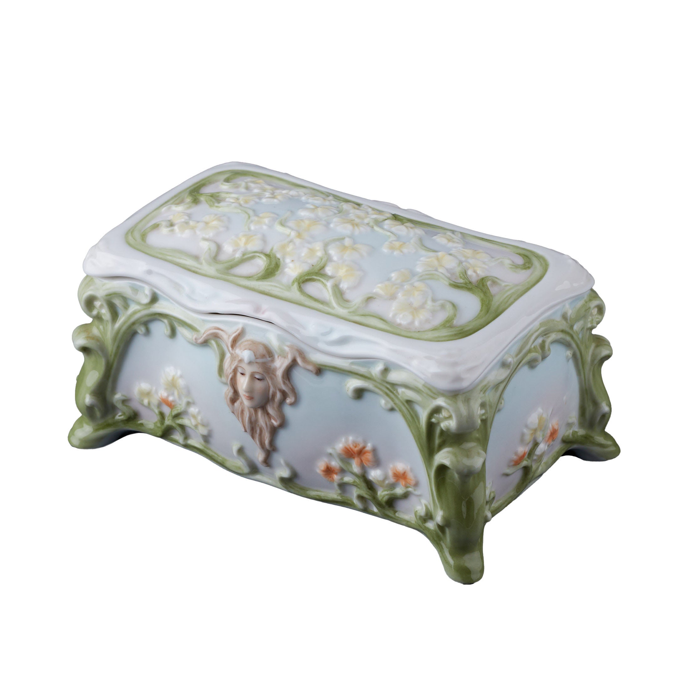 Lady Face With Orchid Trinket Box