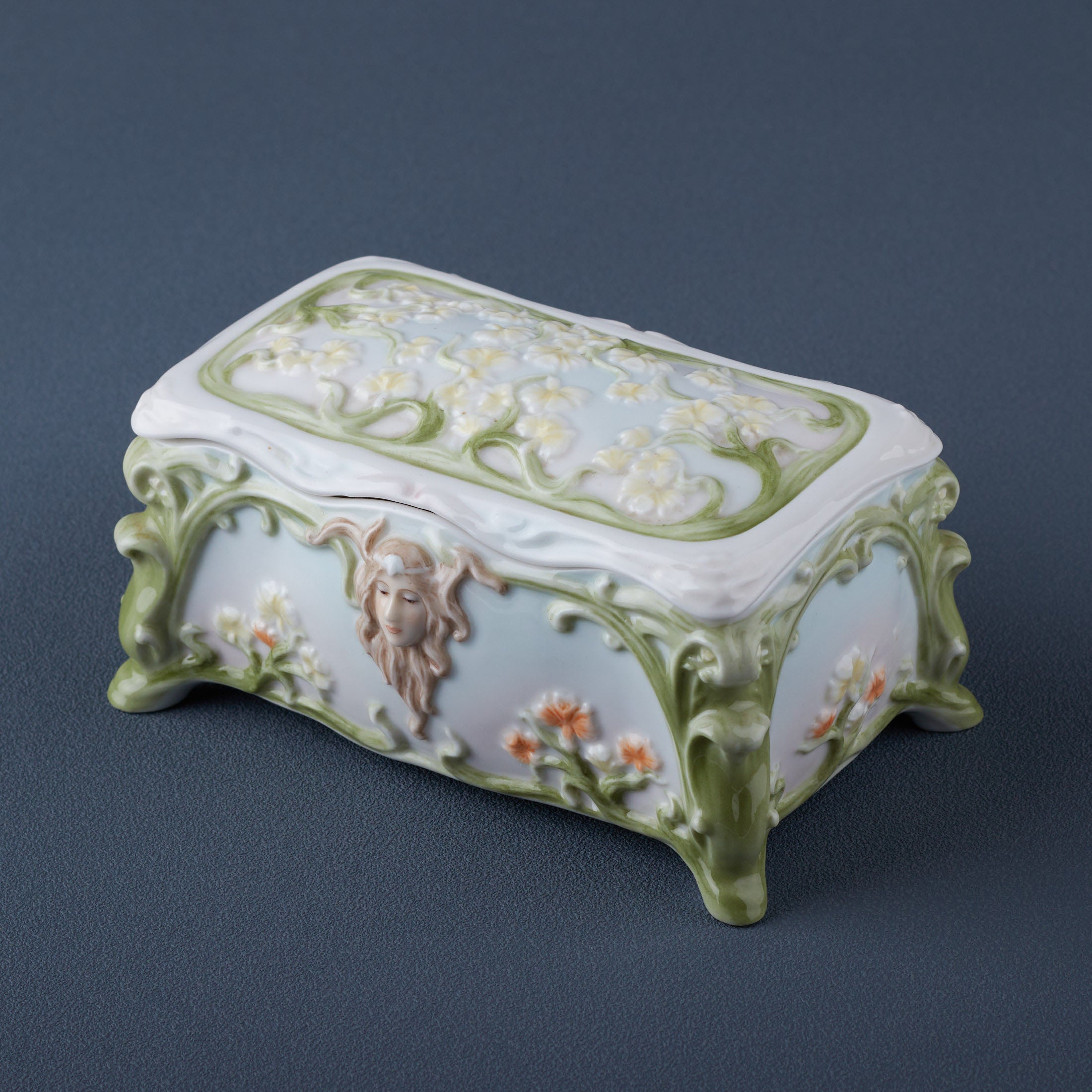 Lady Face With Orchid Trinket Box