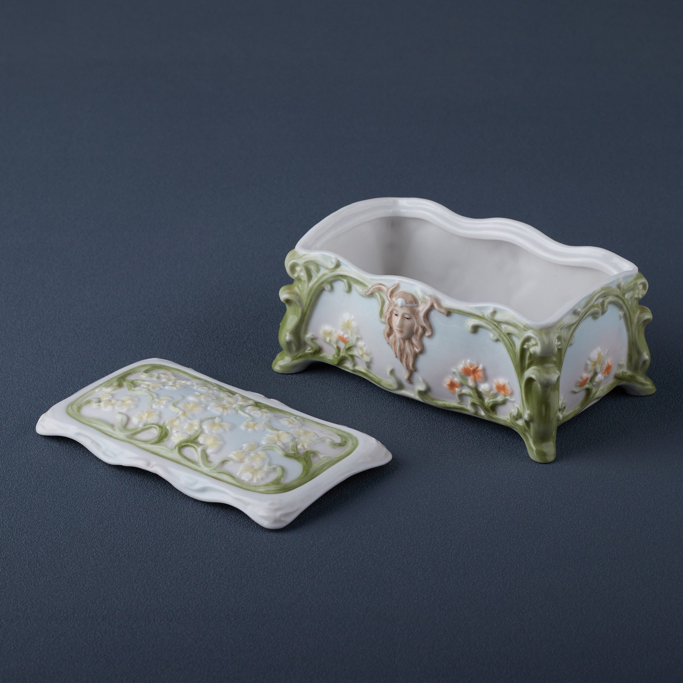 Lady Face With Orchid Trinket Box
