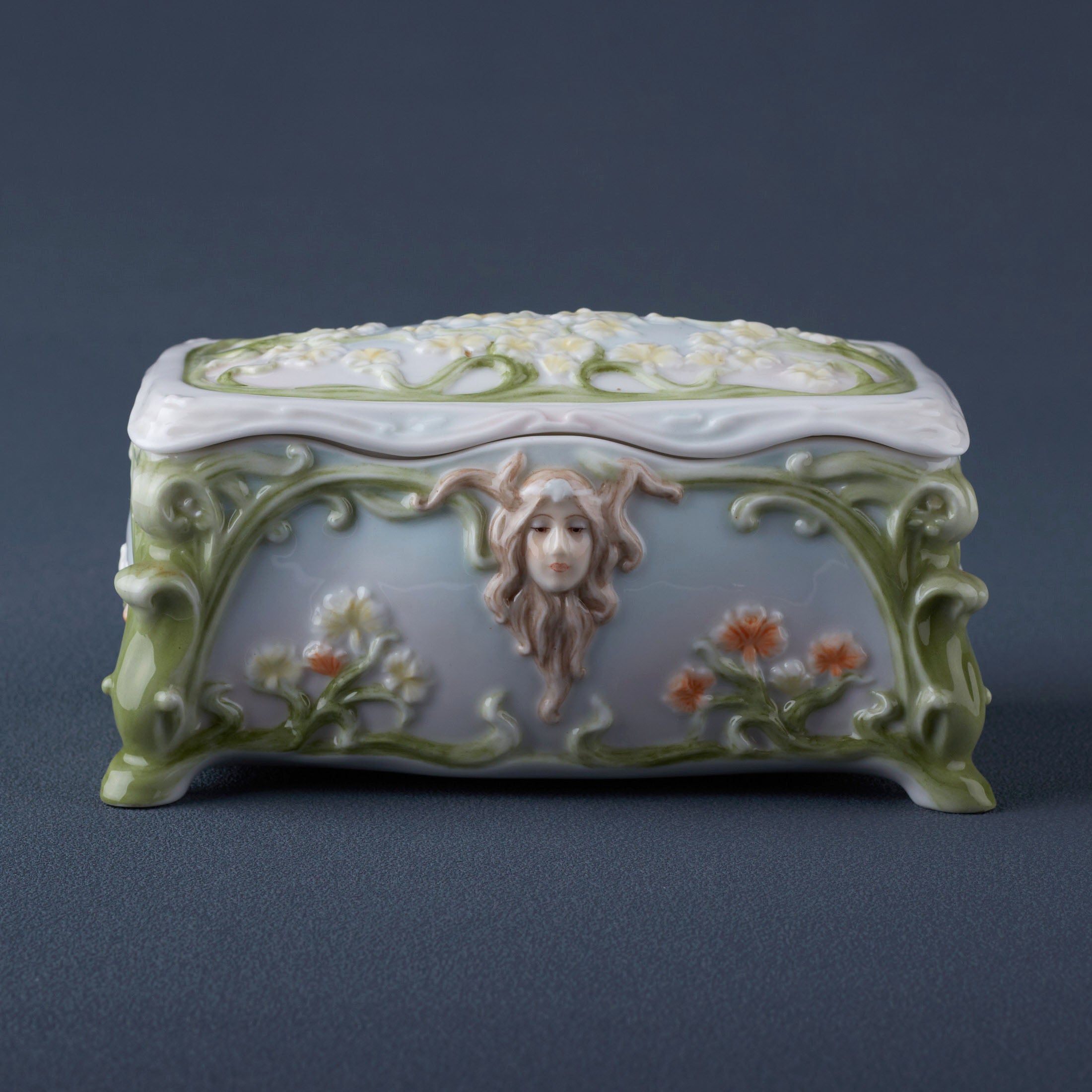 Lady Face With Orchid Trinket Box