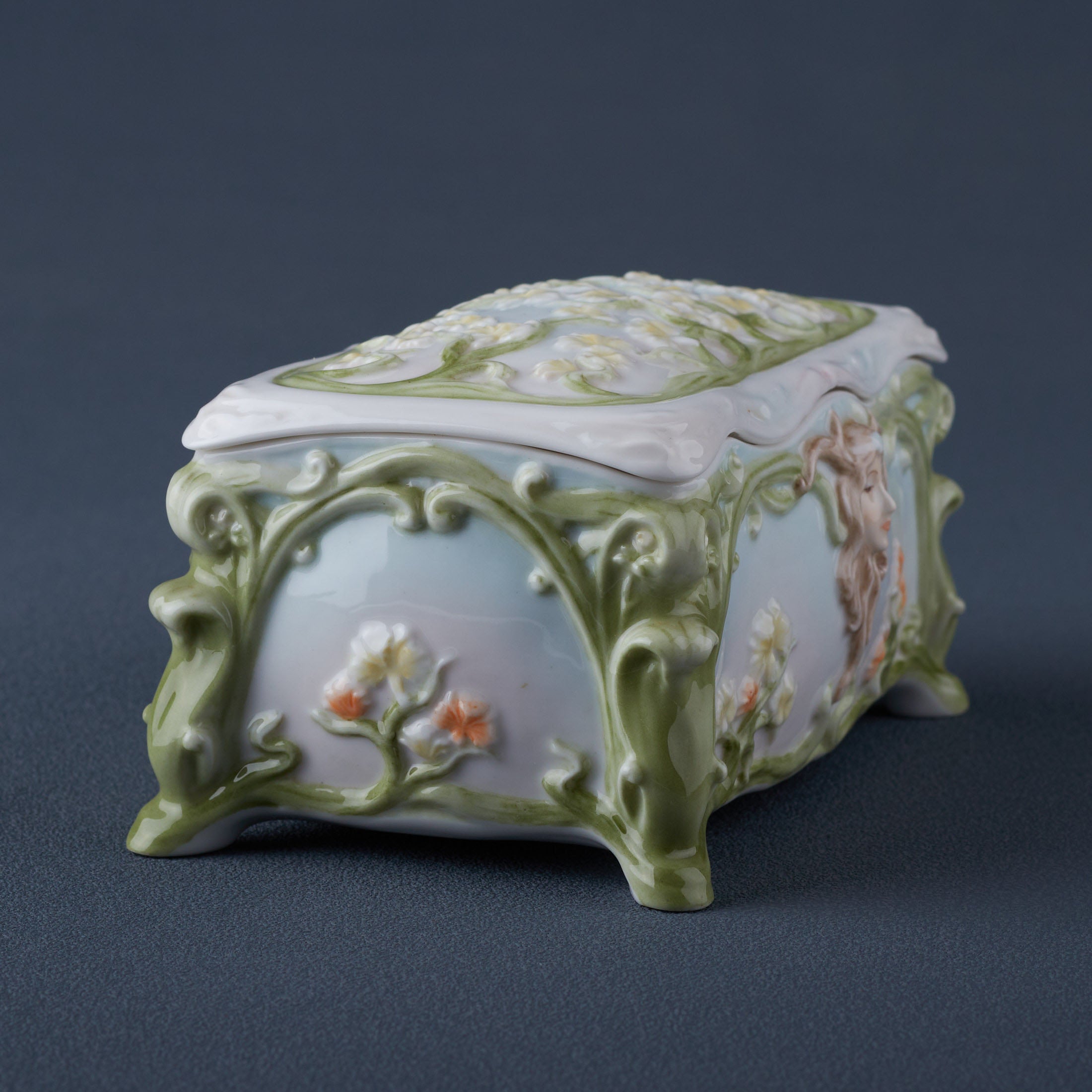 Lady Face With Orchid Trinket Box