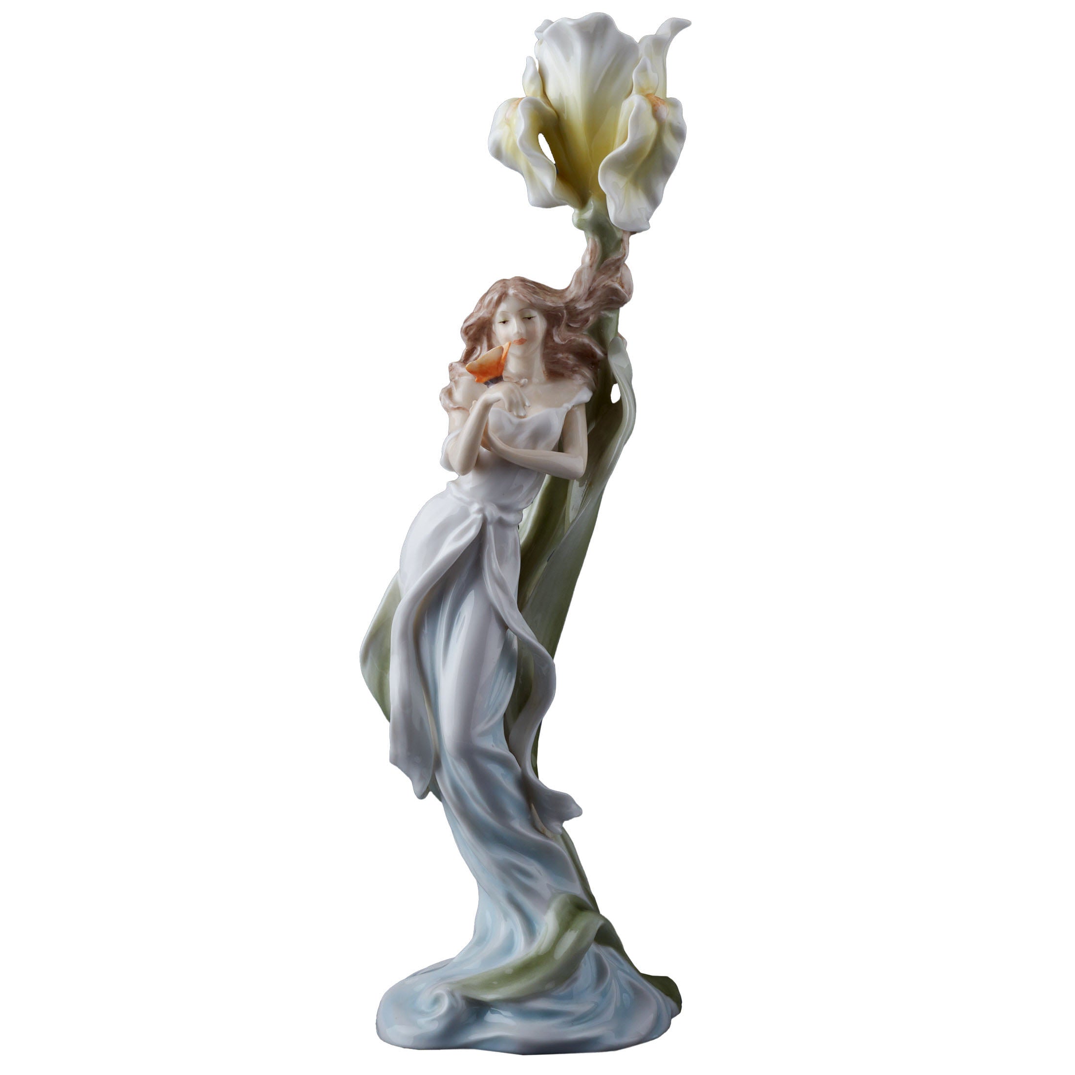 Maiden With Butterfly By Yellow Iris Candle Holder