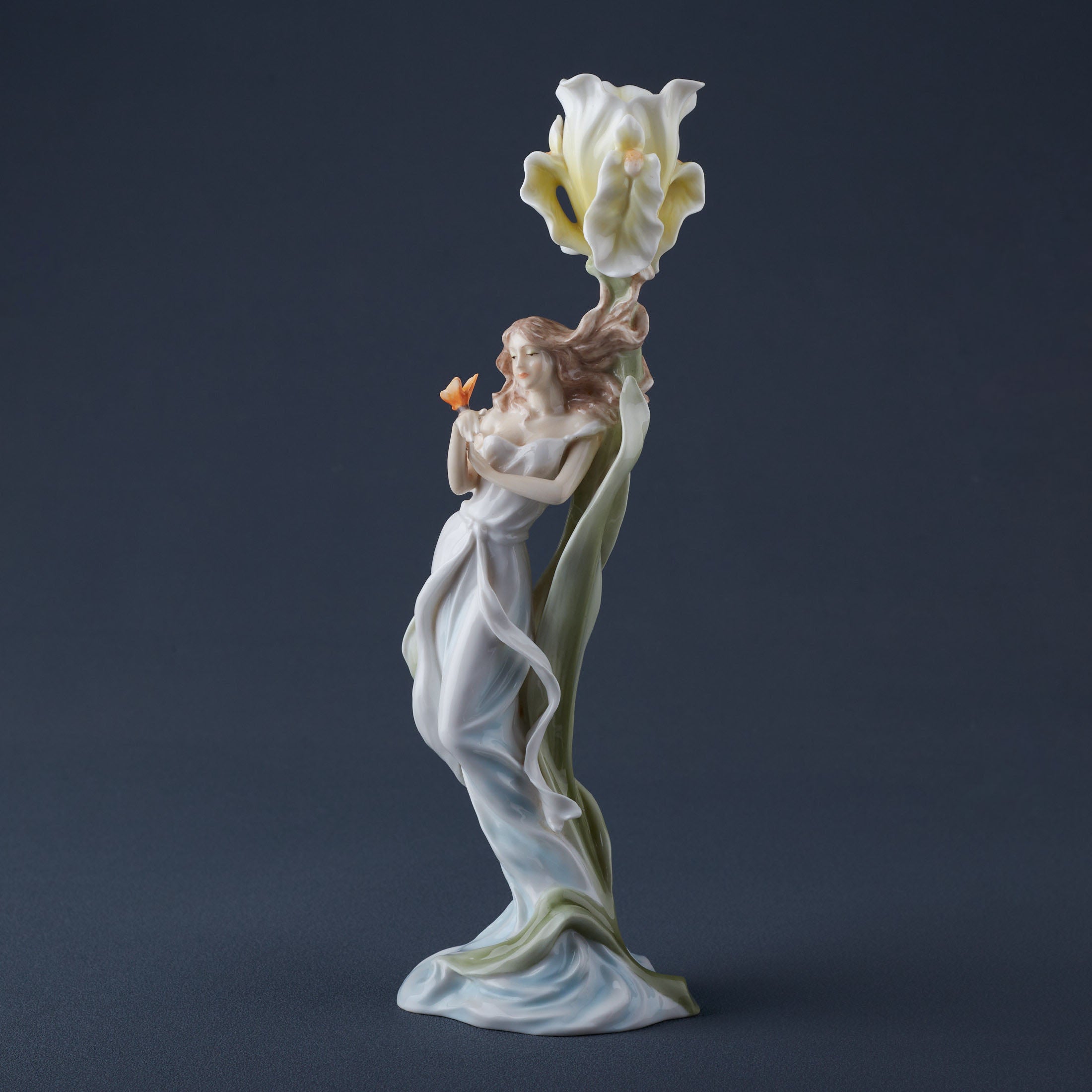 Maiden With Butterfly By Yellow Iris Candle Holder