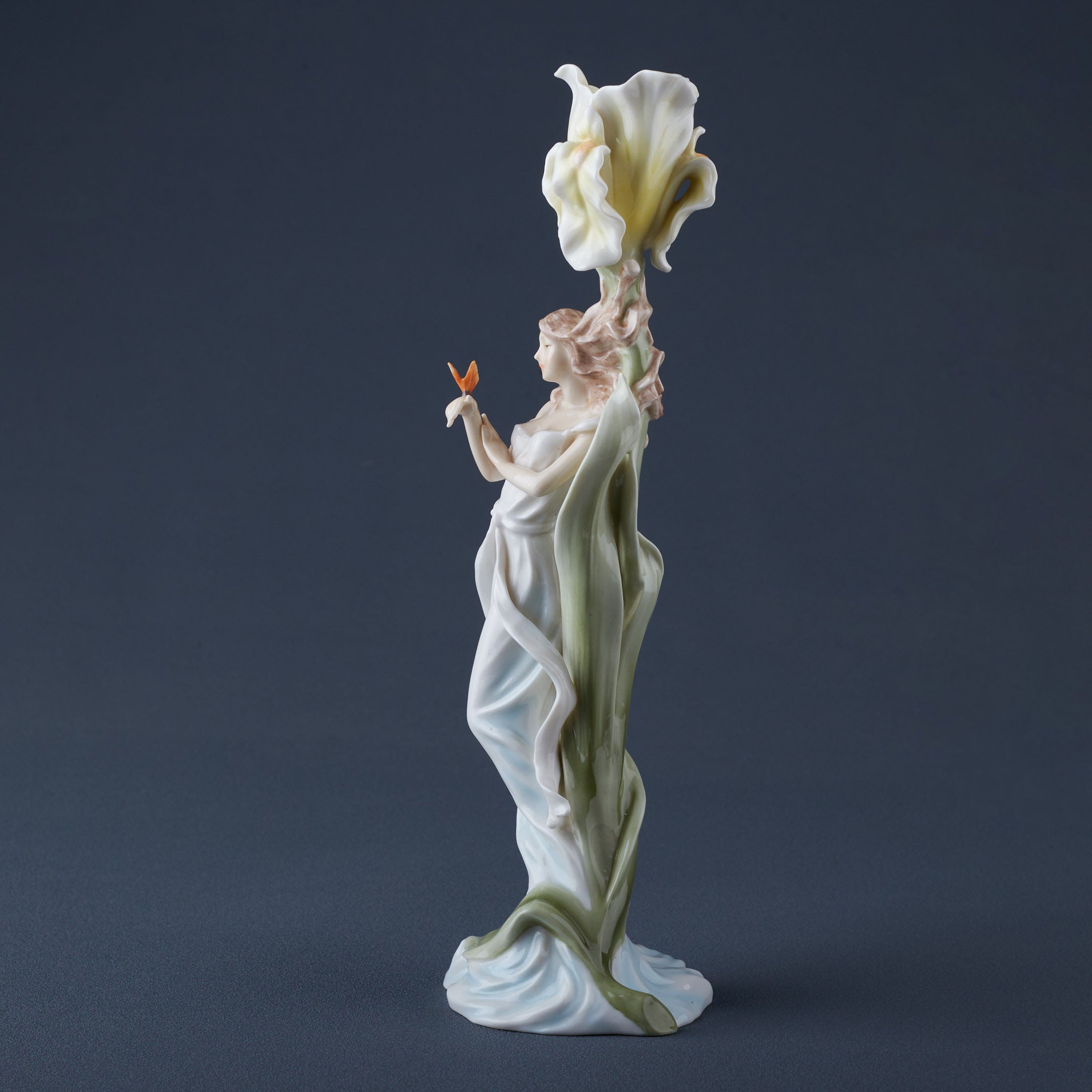 Maiden With Butterfly By Yellow Iris Candle Holder