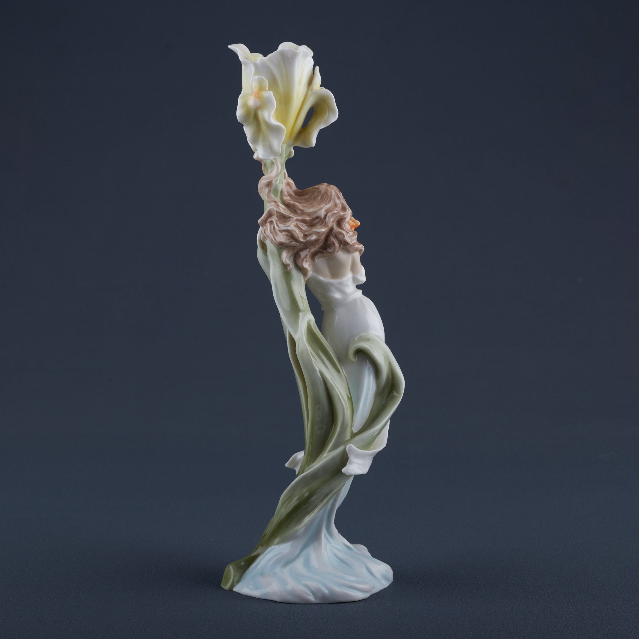 Maiden With Butterfly By Yellow Iris Candle Holder
