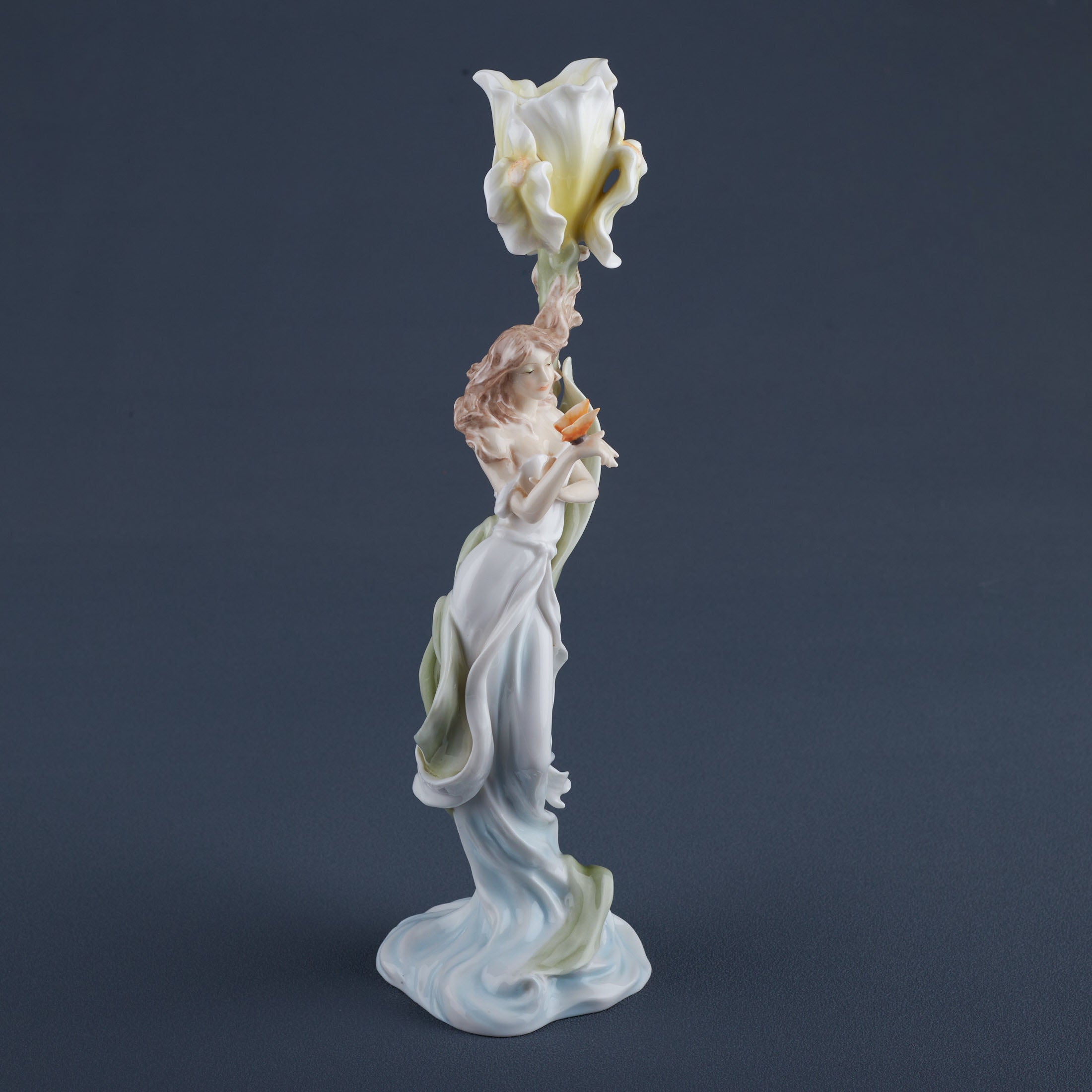 Maiden With Butterfly By Yellow Iris Candle Holder
