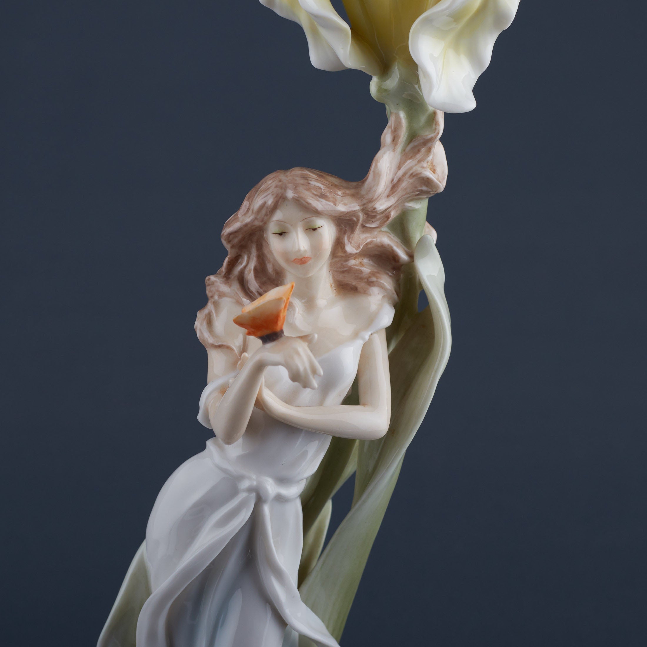 Maiden With Butterfly By Yellow Iris Candle Holder