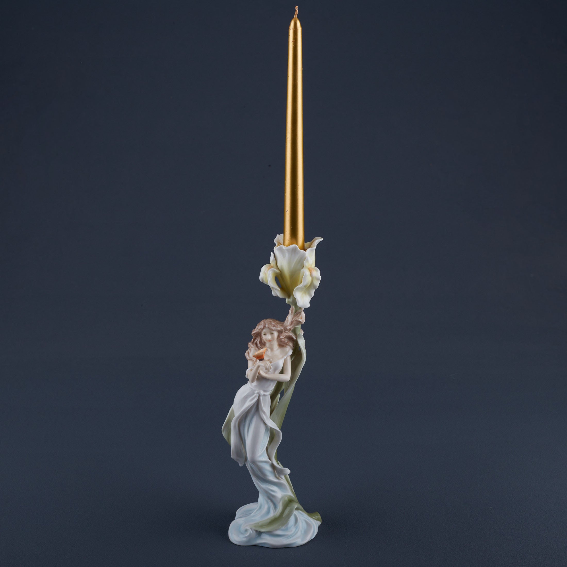 Maiden With Butterfly By Yellow Iris Candle Holder