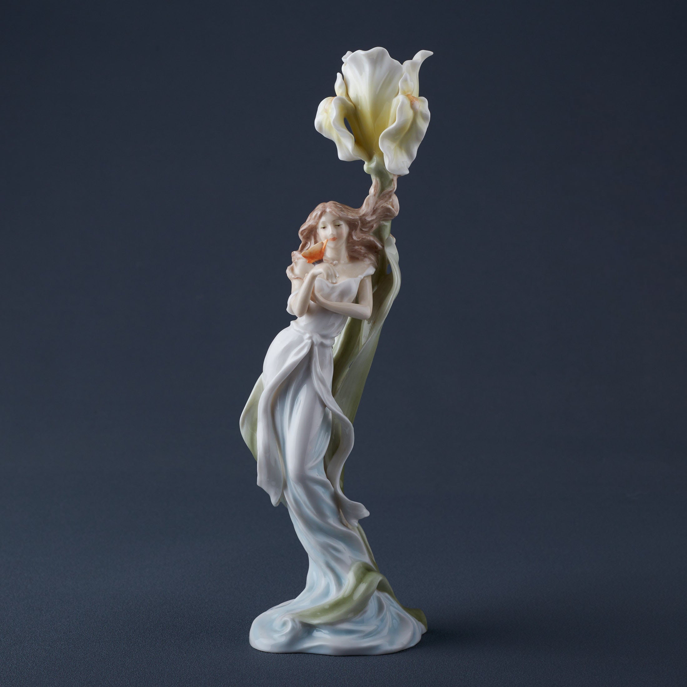 Maiden With Butterfly By Yellow Iris Candle Holder