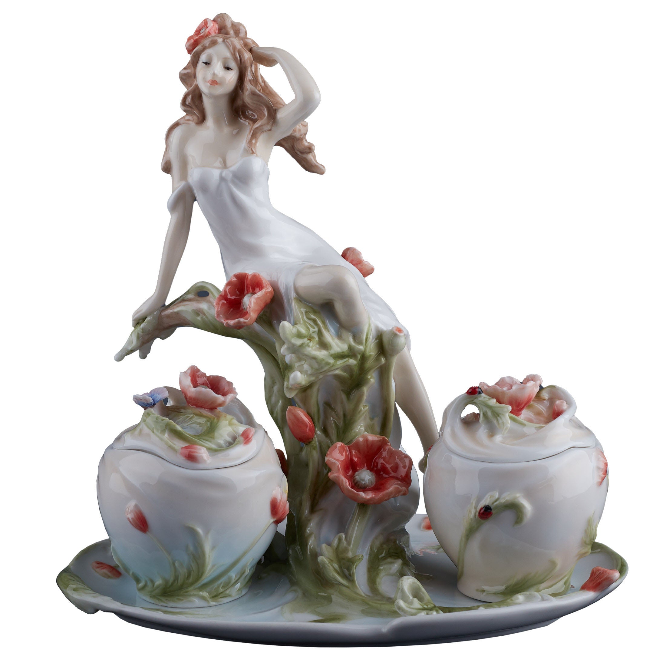 Maiden and Poppy Condiment Set On Tray