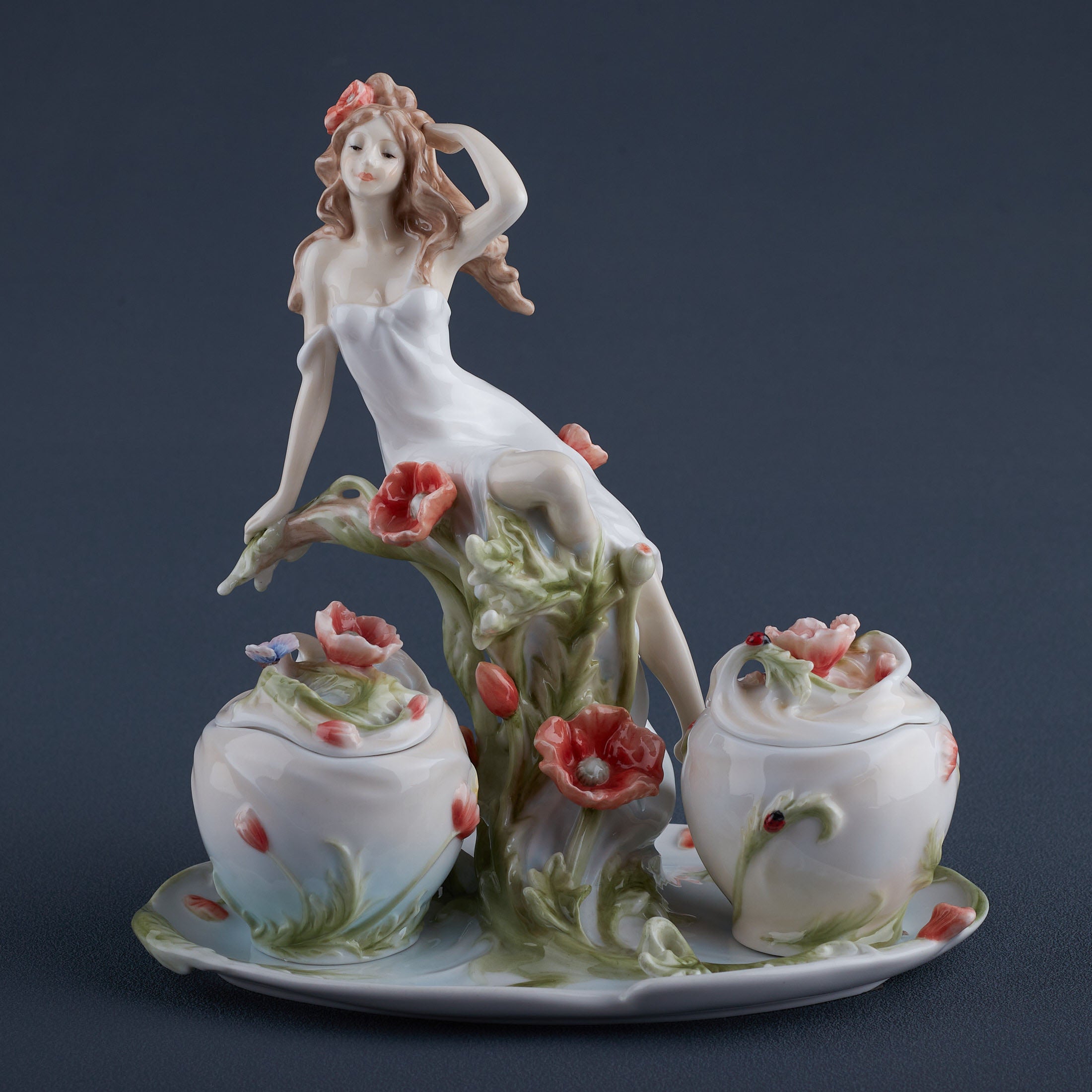 Maiden and Poppy Condiment Set On Tray