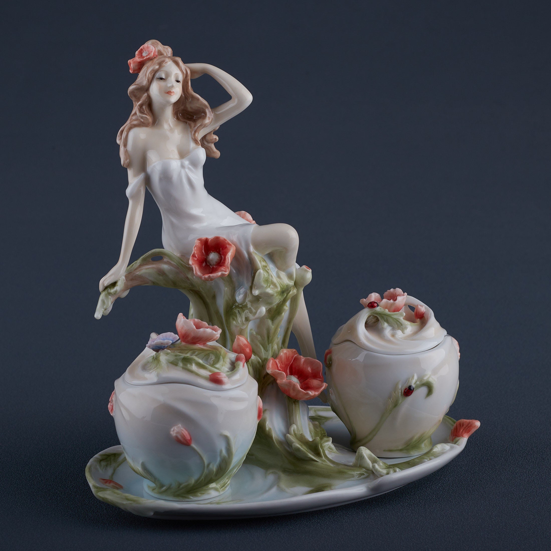 Maiden and Poppy Condiment Set On Tray