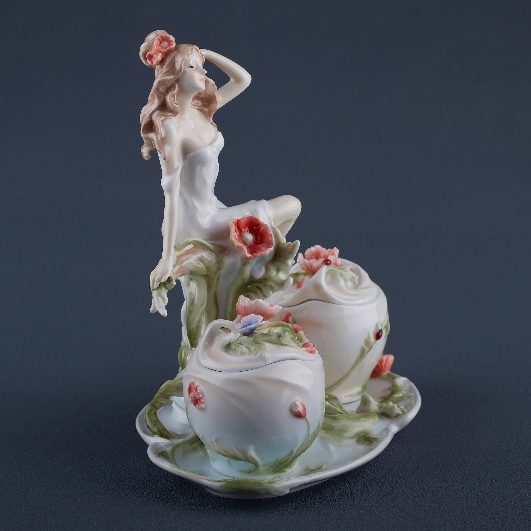 Maiden and Poppy Condiment Set On Tray