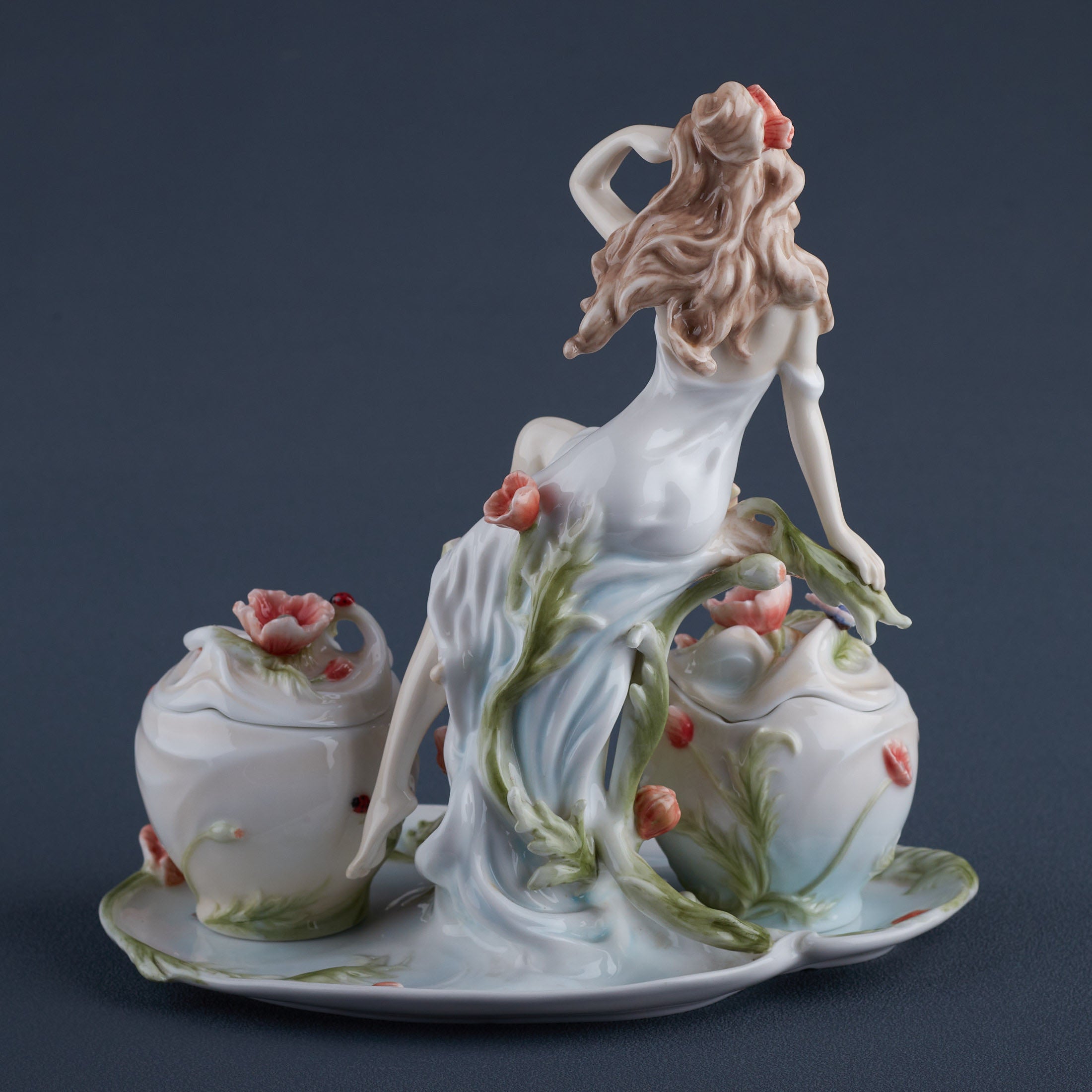Maiden and Poppy Condiment Set On Tray