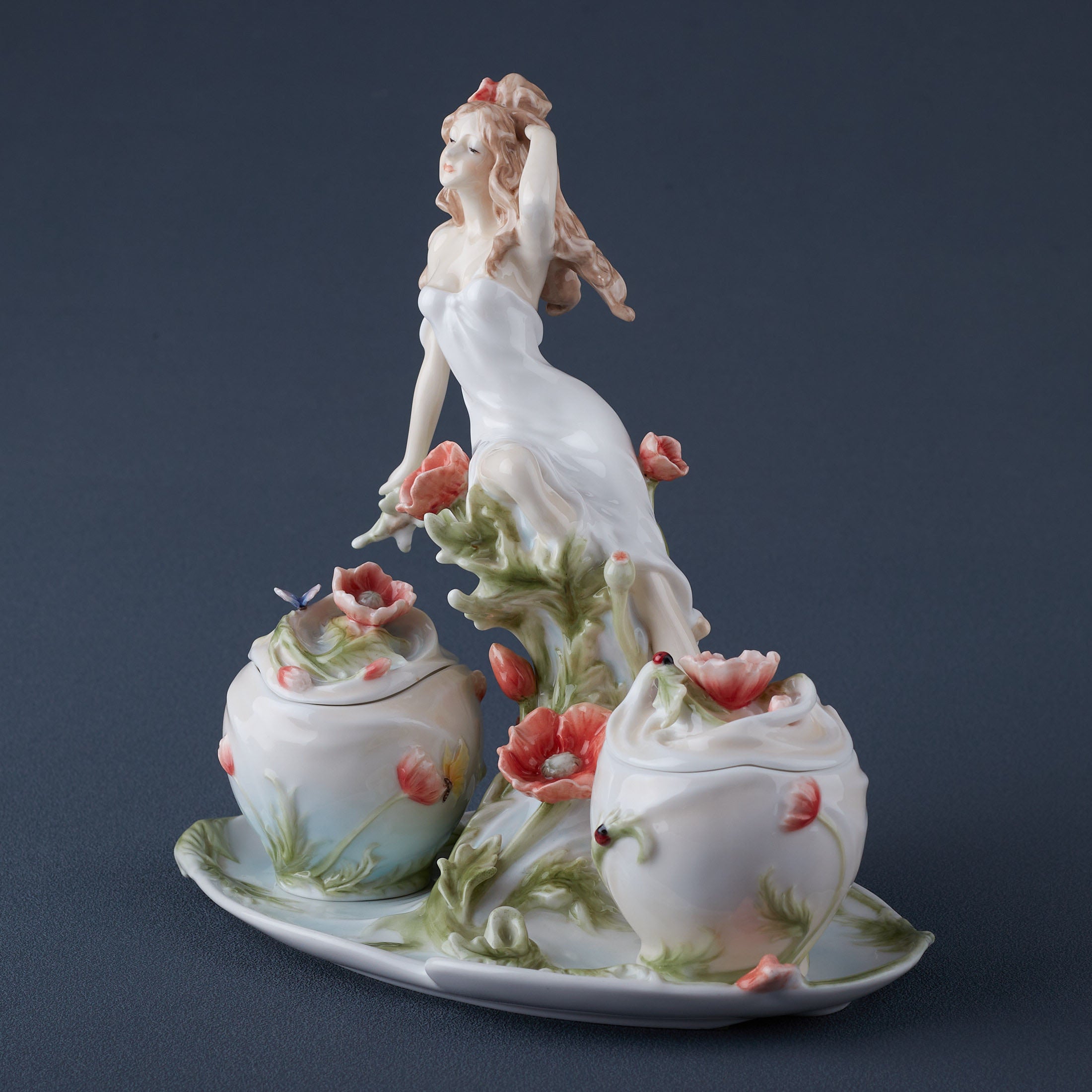 Maiden and Poppy Condiment Set On Tray
