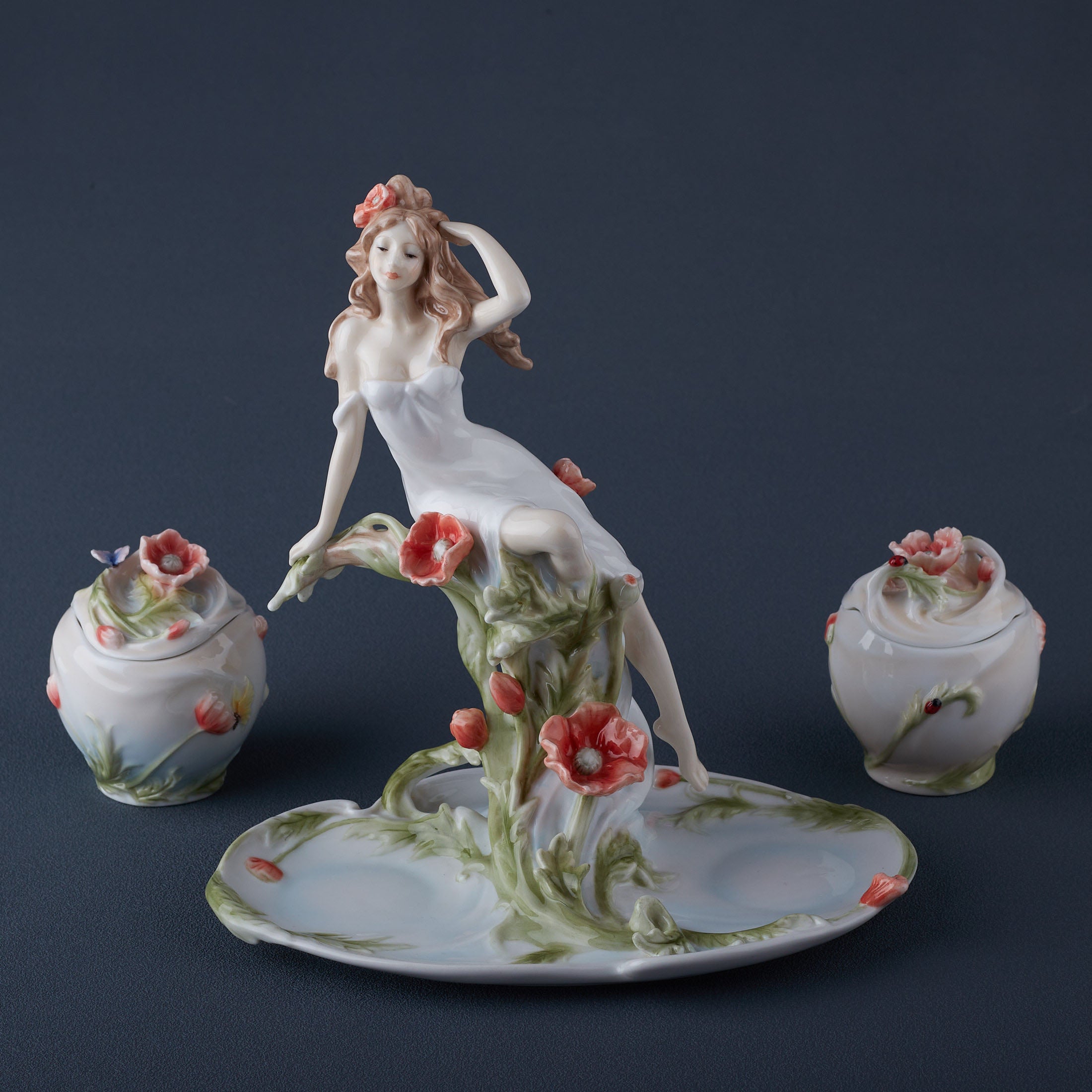 Maiden and Poppy Condiment Set On Tray