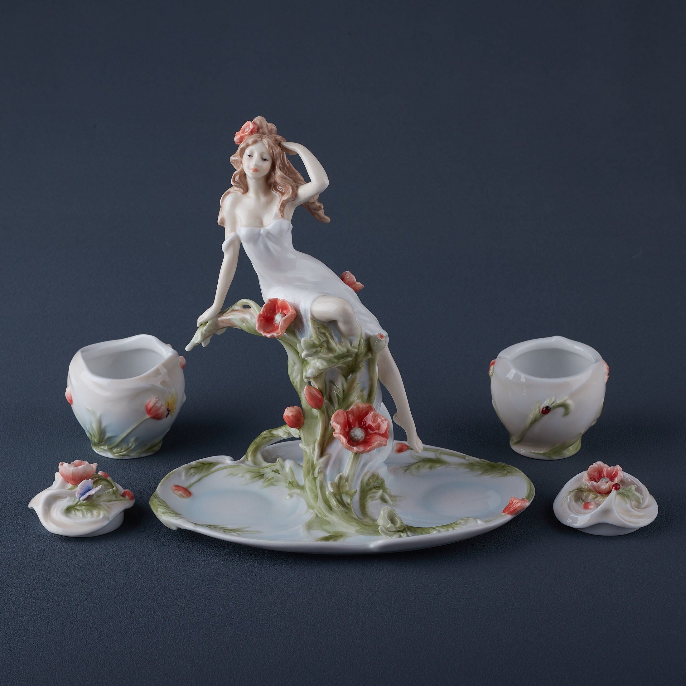 Maiden and Poppy Condiment Set On Tray