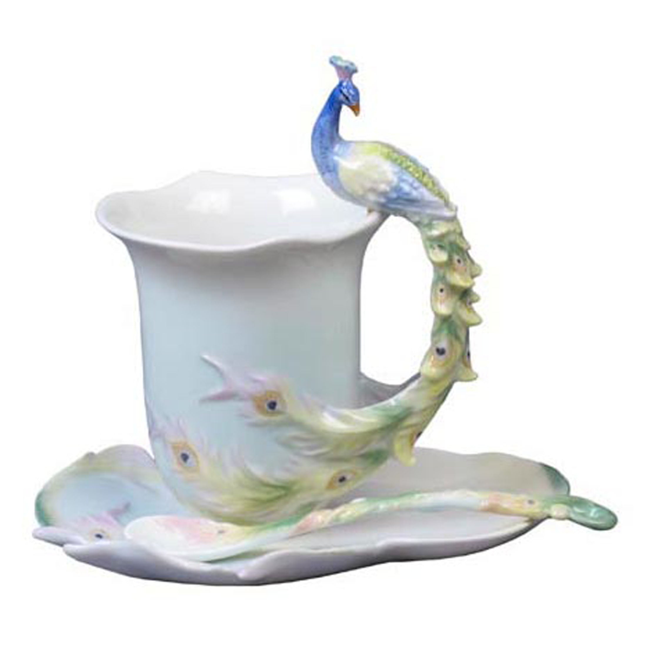 Peacock Coffee Cup Set With Spoon