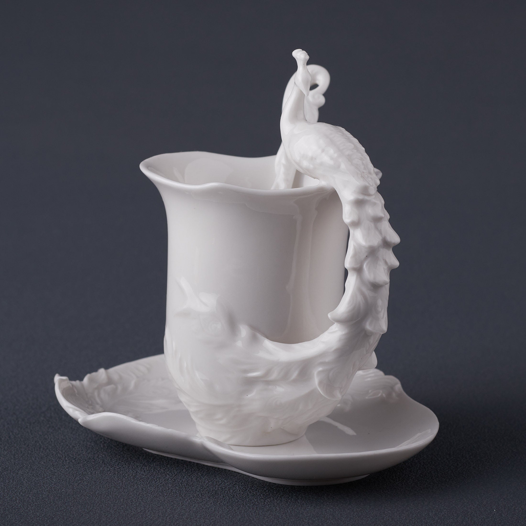Peacock Coffee Cup Set With Spoon(White)