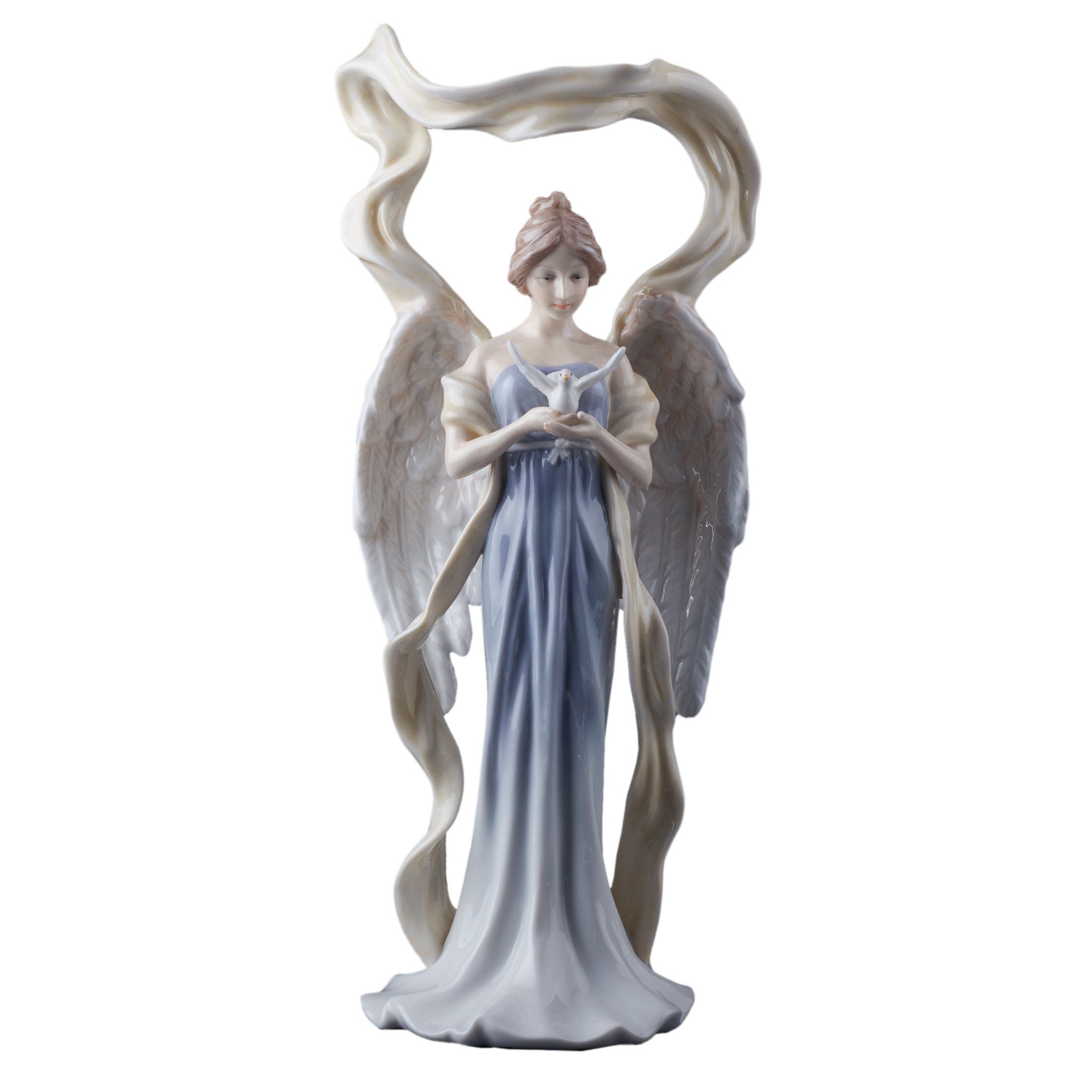 Angel Facing Front Holding Dove (Blue Dress)