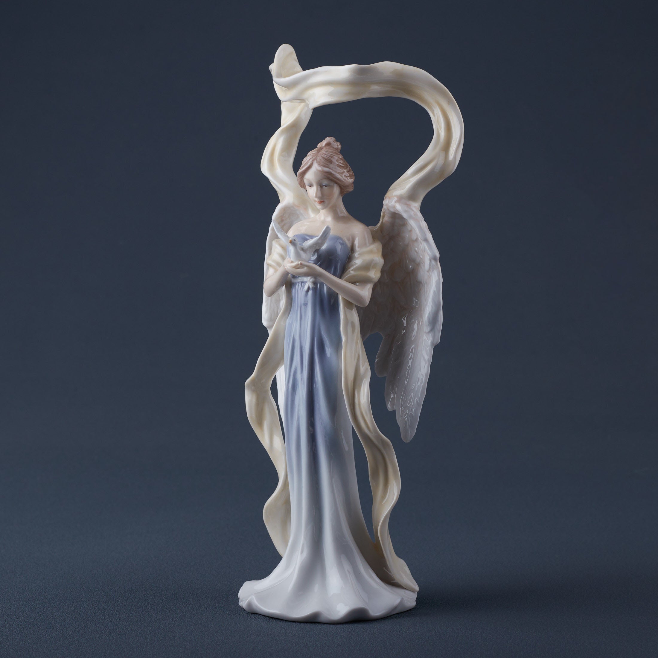 Angel Facing Front Holding Dove (Blue Dress)