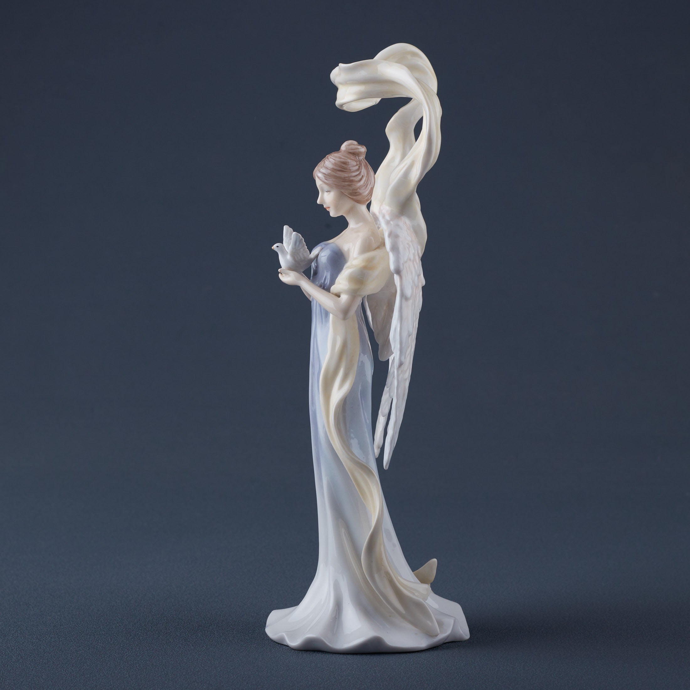 Angel Facing Front Holding Dove (Blue Dress)