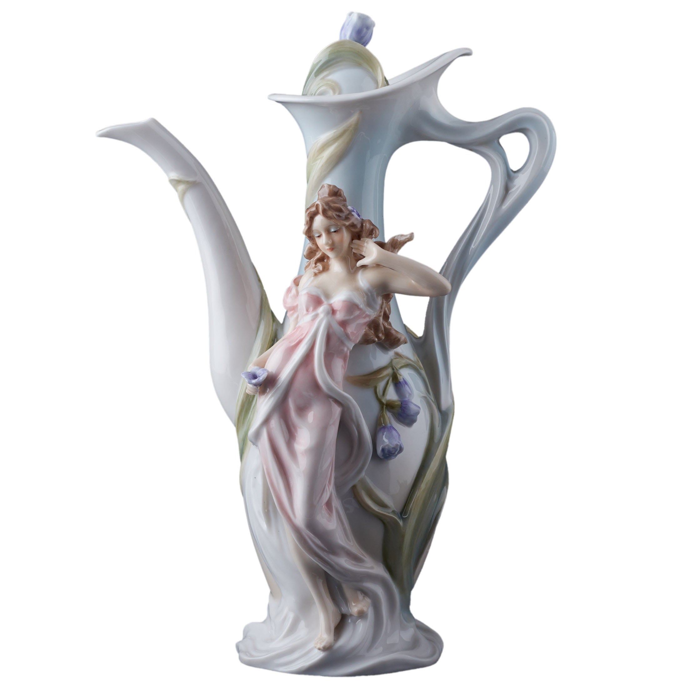 Maiden With Purple Freesia Teapot Vase Decor