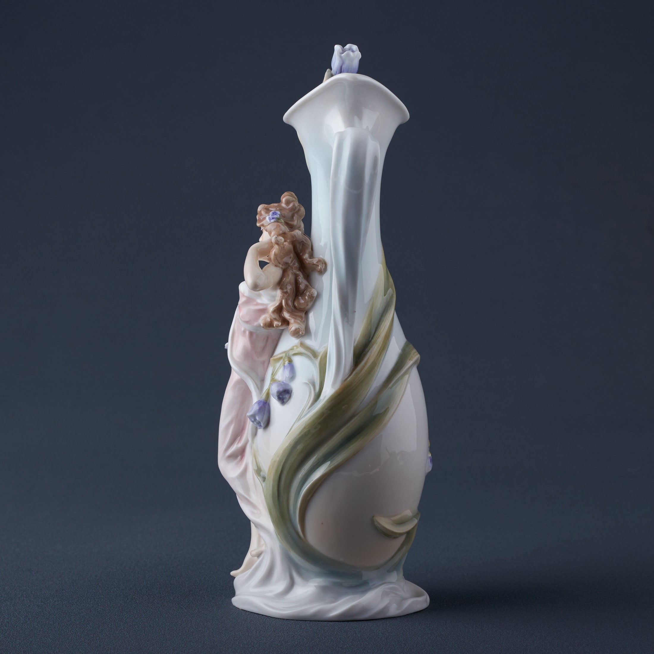 Maiden With Purple Freesia Teapot Vase Decor