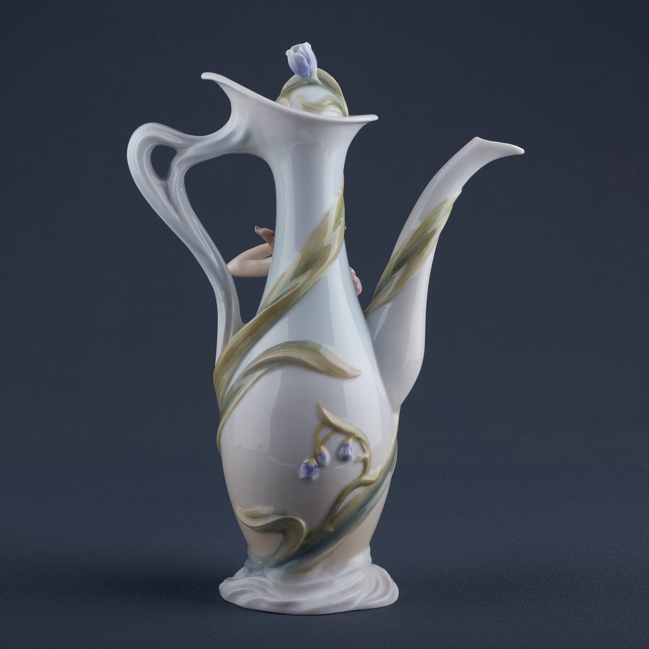 Maiden With Purple Freesia Teapot Vase Decor