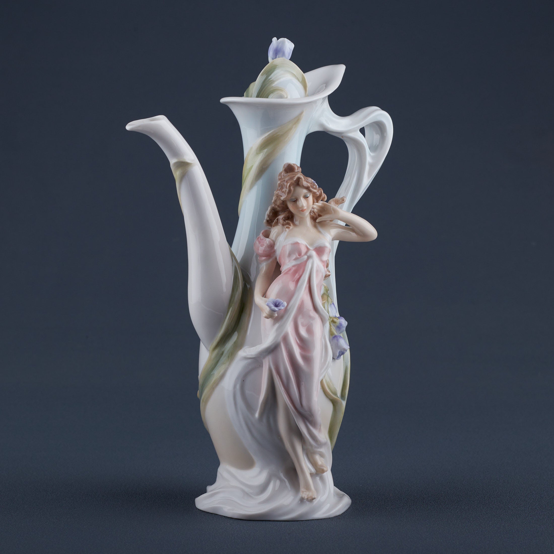 Maiden With Purple Freesia Teapot Vase Decor