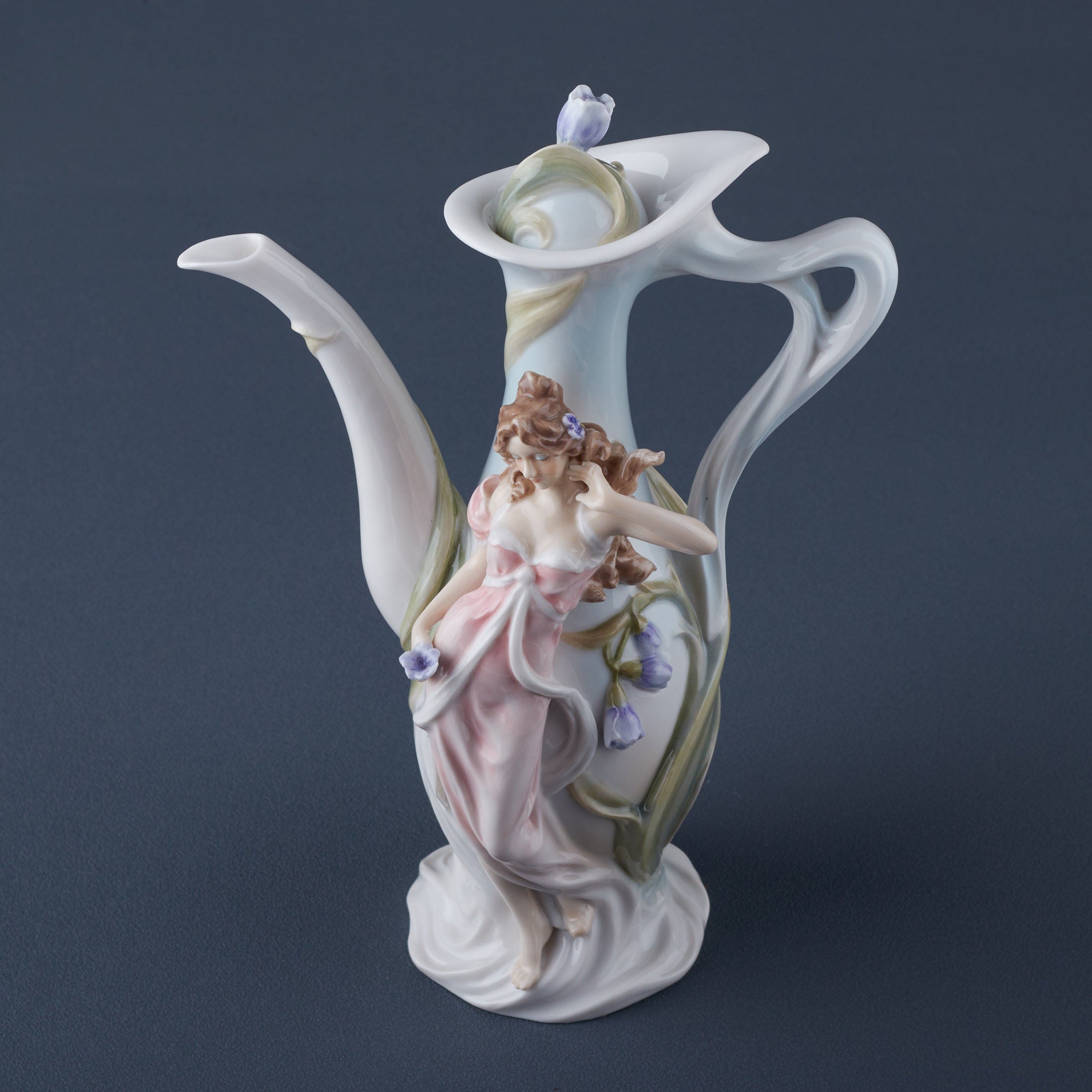 Maiden With Purple Freesia Teapot Vase Decor