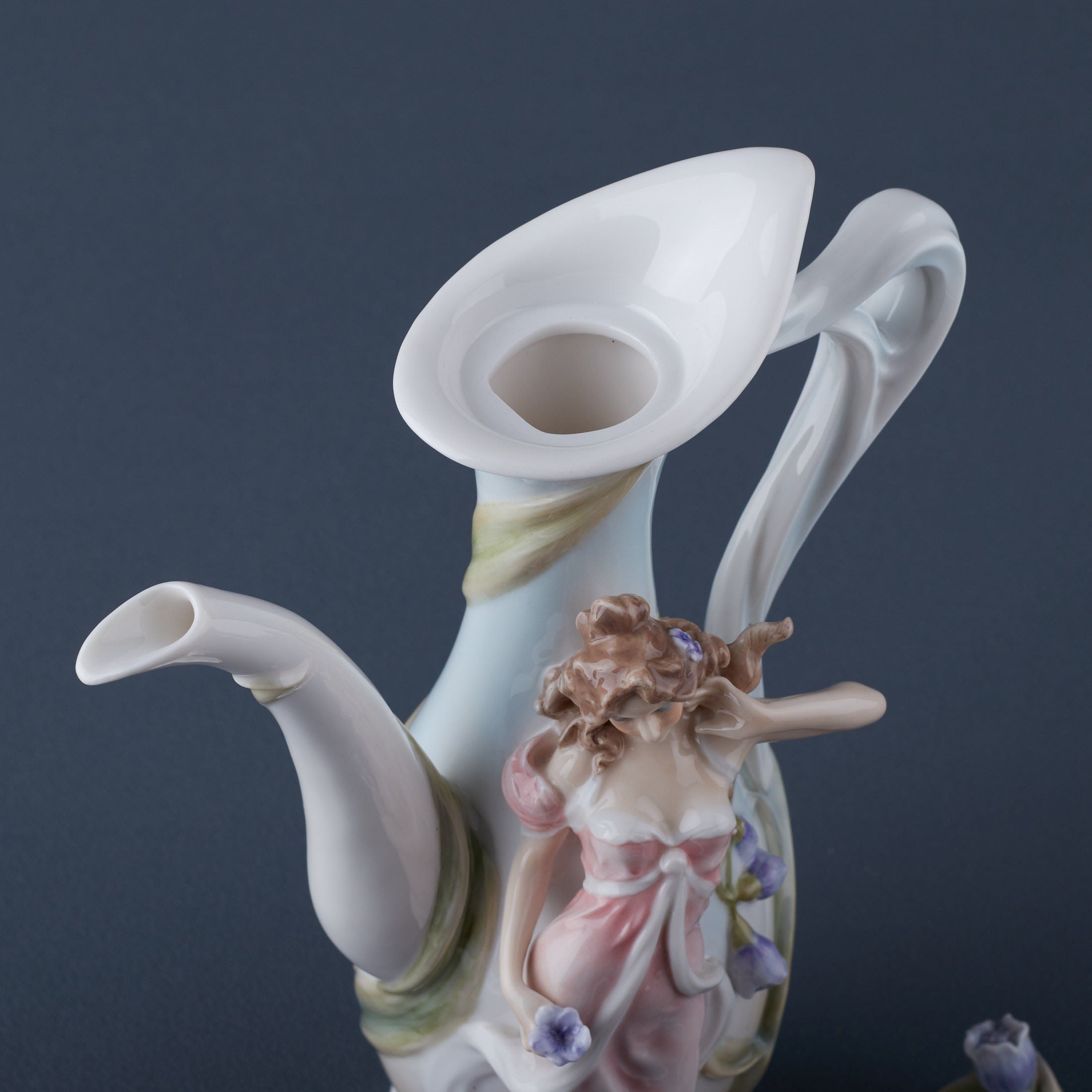 Maiden With Purple Freesia Teapot Vase Decor