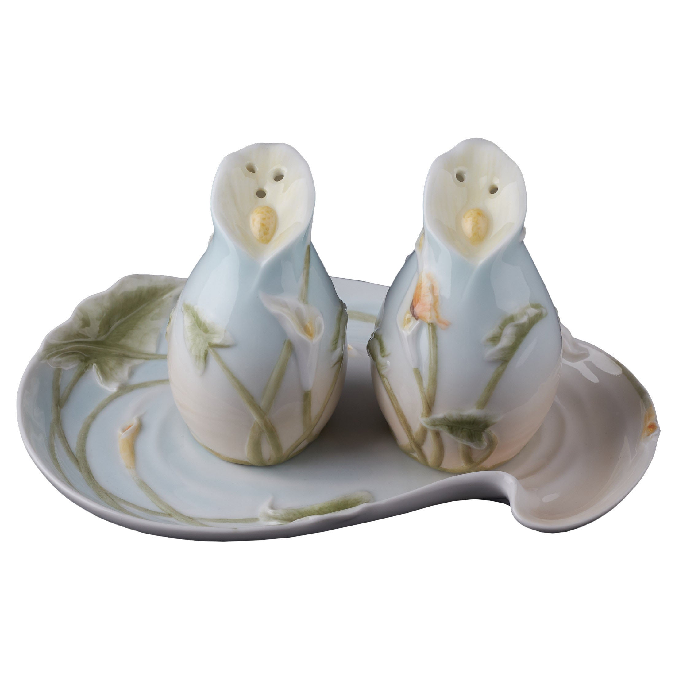 Calla Lily Salt and Pepper Set On Tray