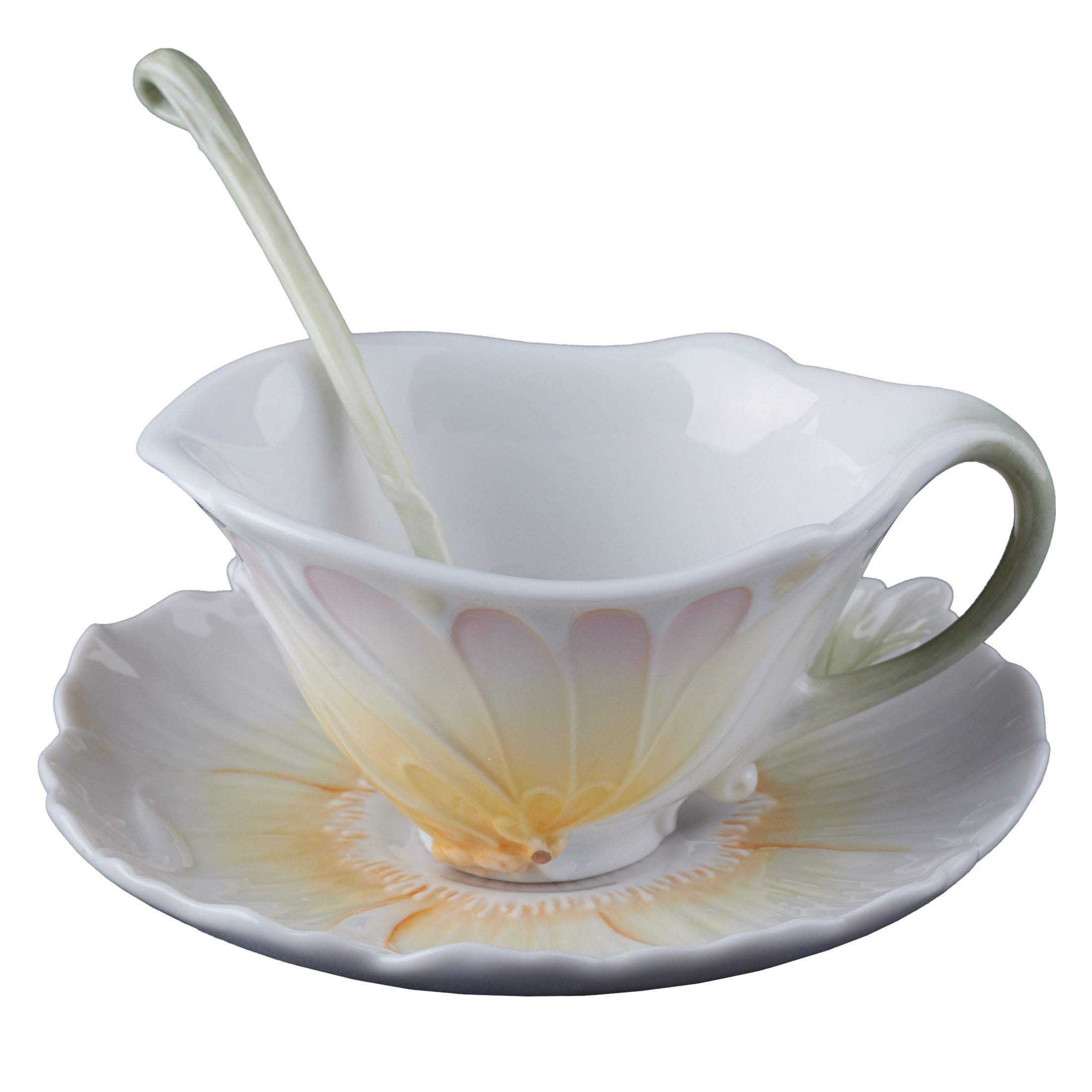 Freesia Coffee Cup Set With Spoon (Pink Flower)