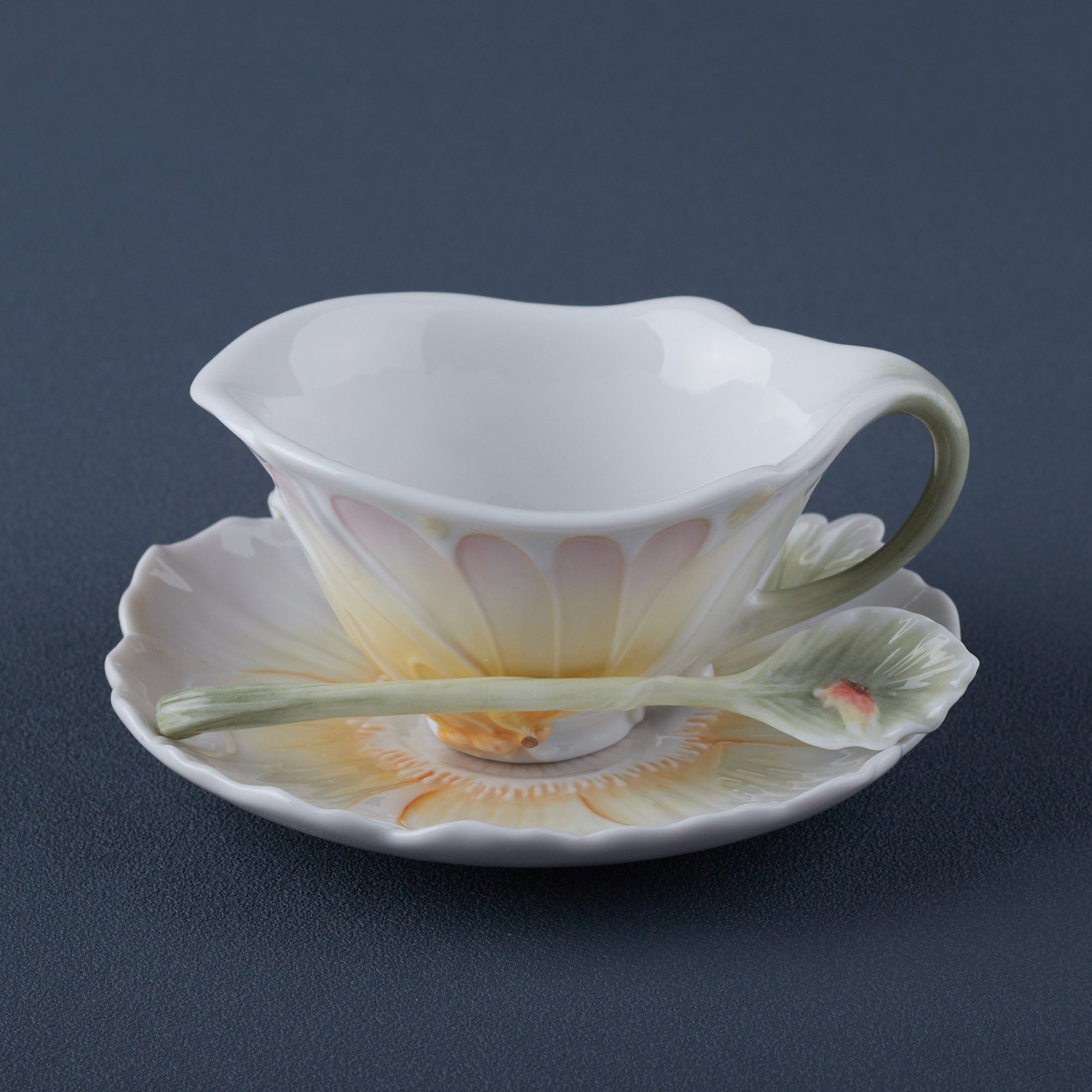Freesia Coffee Cup Set With Spoon (Pink Flower)