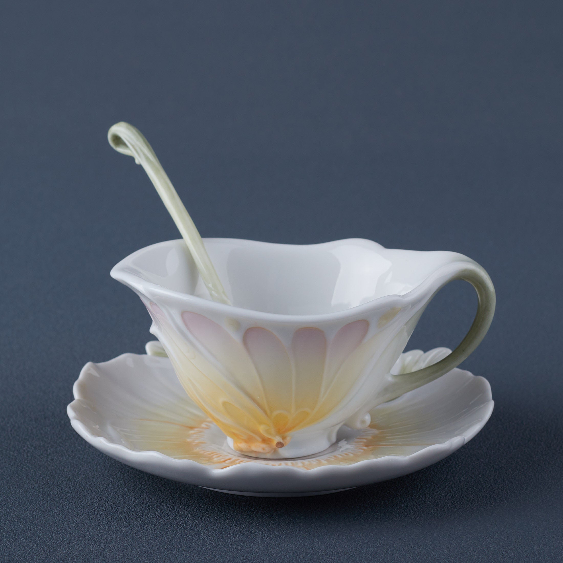 Freesia Coffee Cup Set With Spoon (Pink Flower)