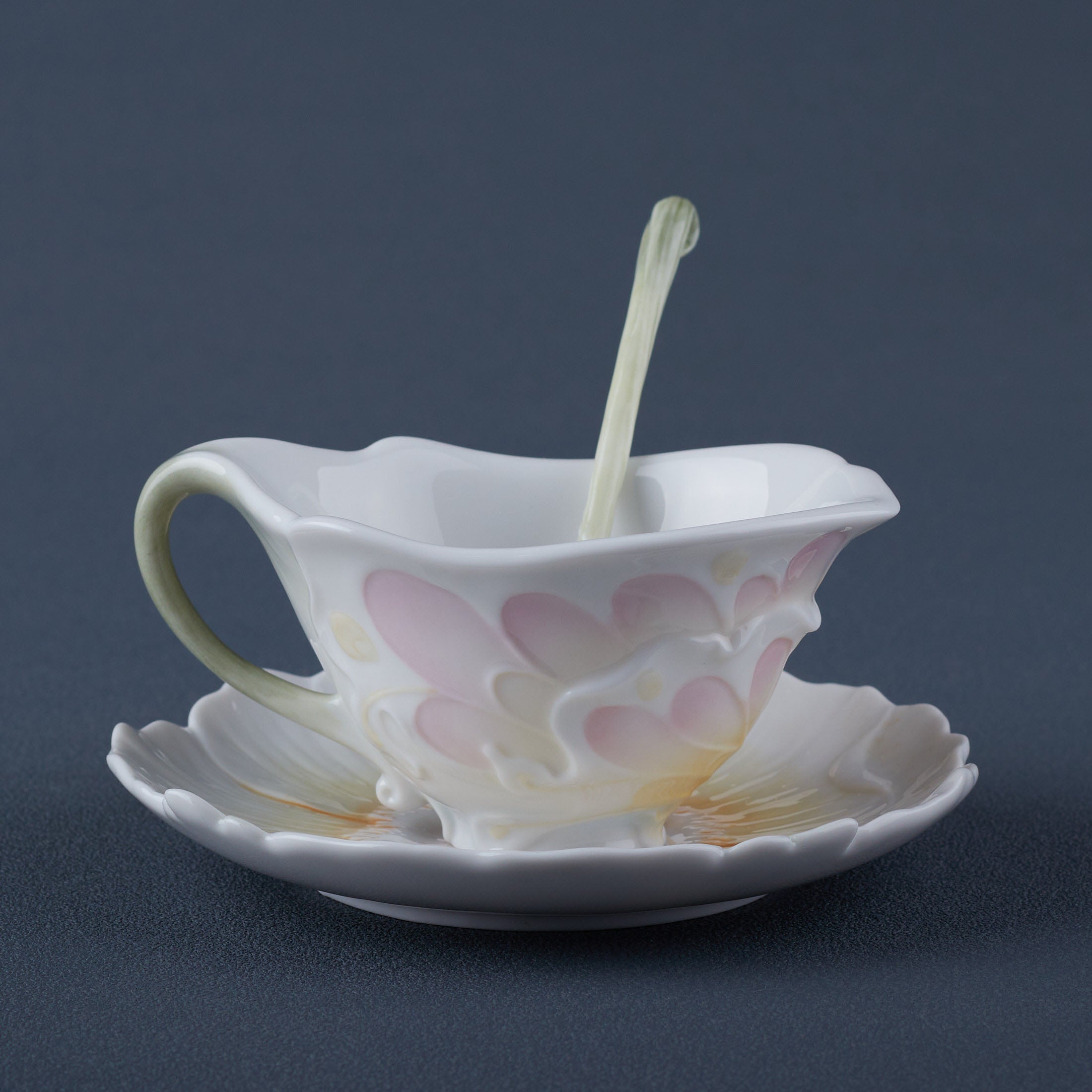 Freesia Coffee Cup Set With Spoon (Pink Flower)
