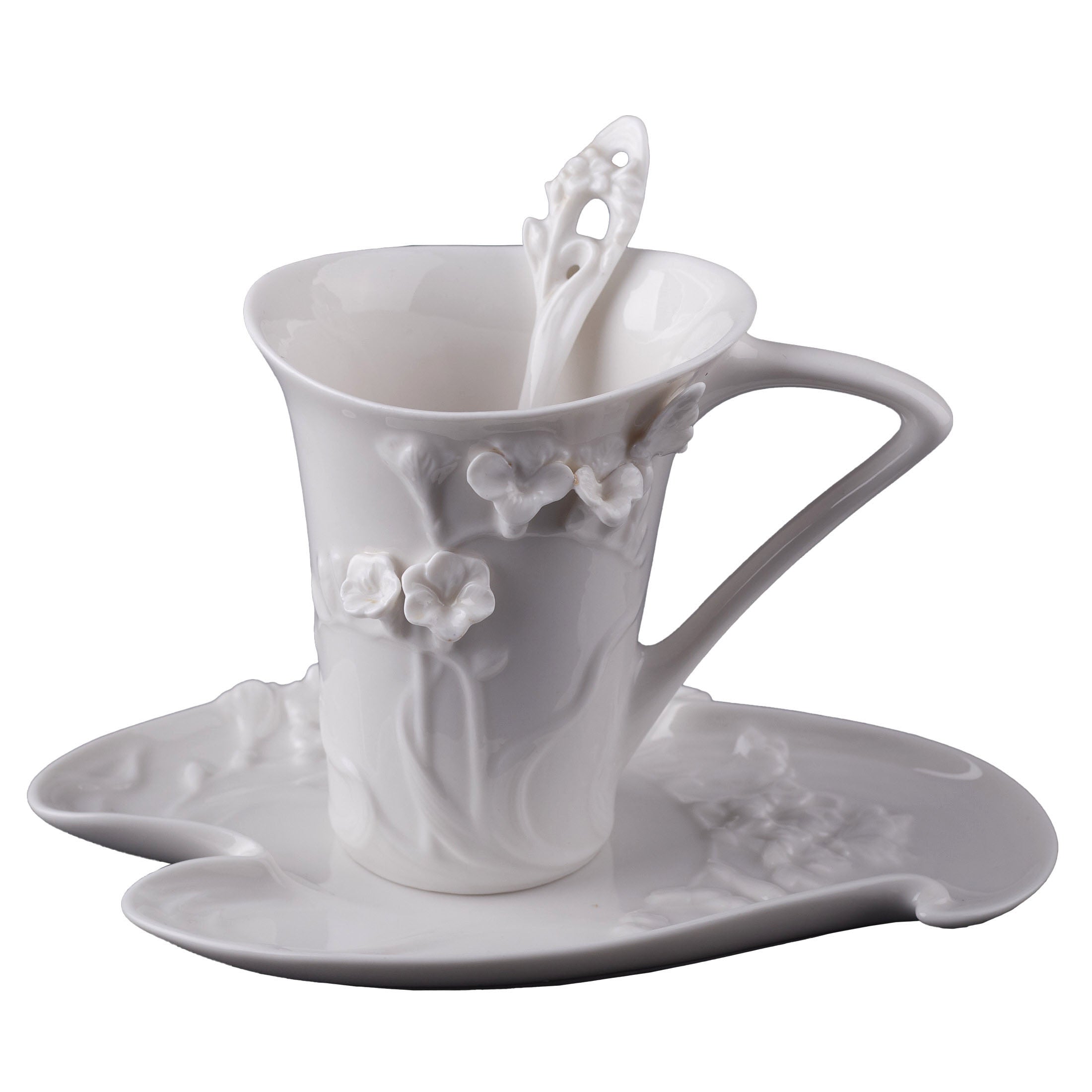 Freesia Coffee Cup Set With Spoon (White)