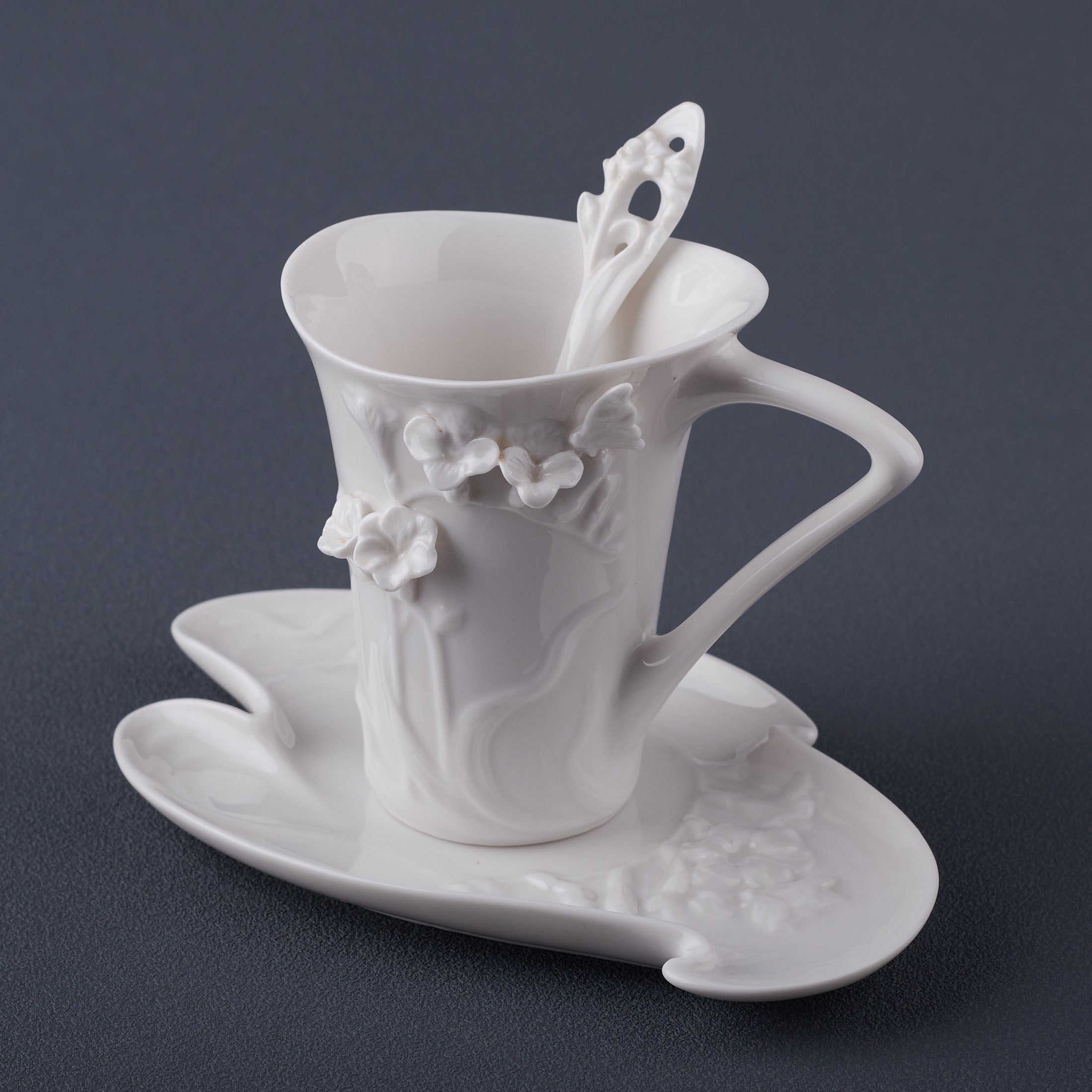 Freesia Coffee Cup Set With Spoon (White)