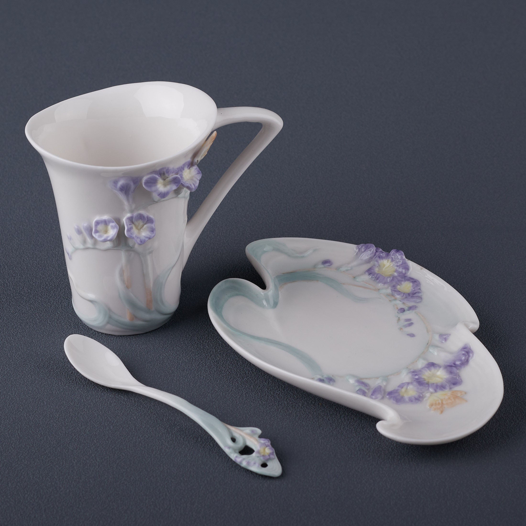 Freesia 3 Pcs Coffee Cup Set (Purple Flower)
